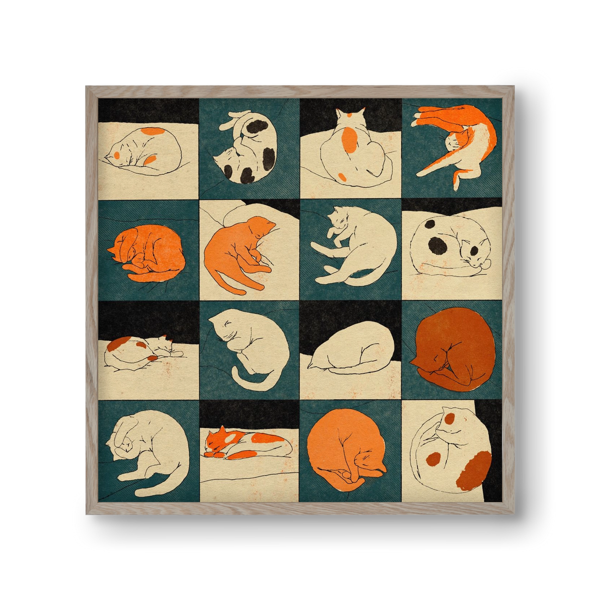 CAT BINGO no 02. , 30x30 cm (30x30 cm), Tölgy keret