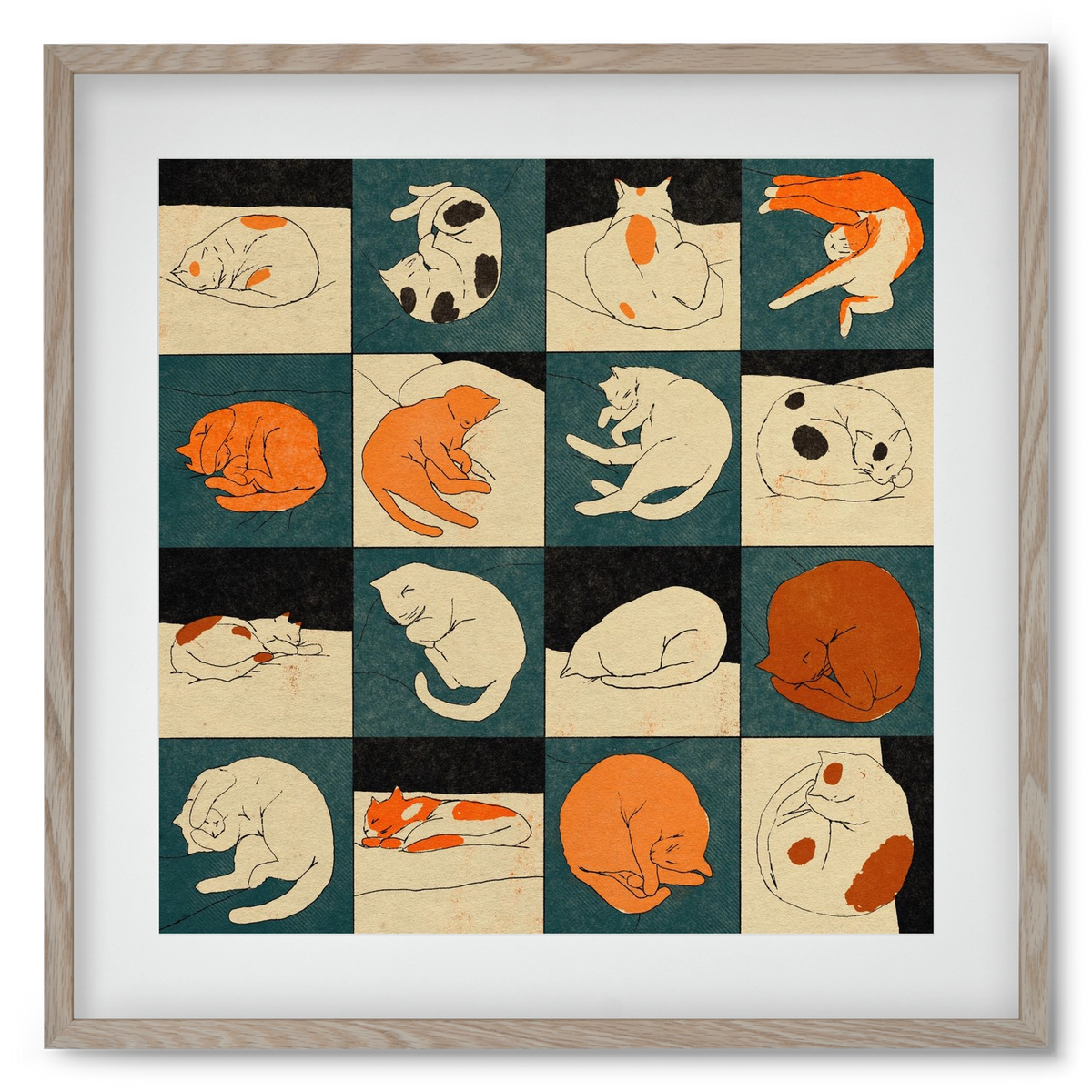 CAT BINGO no 02. , 50x50 cm (40x40 cm), Tölgy keret, paszpartuval