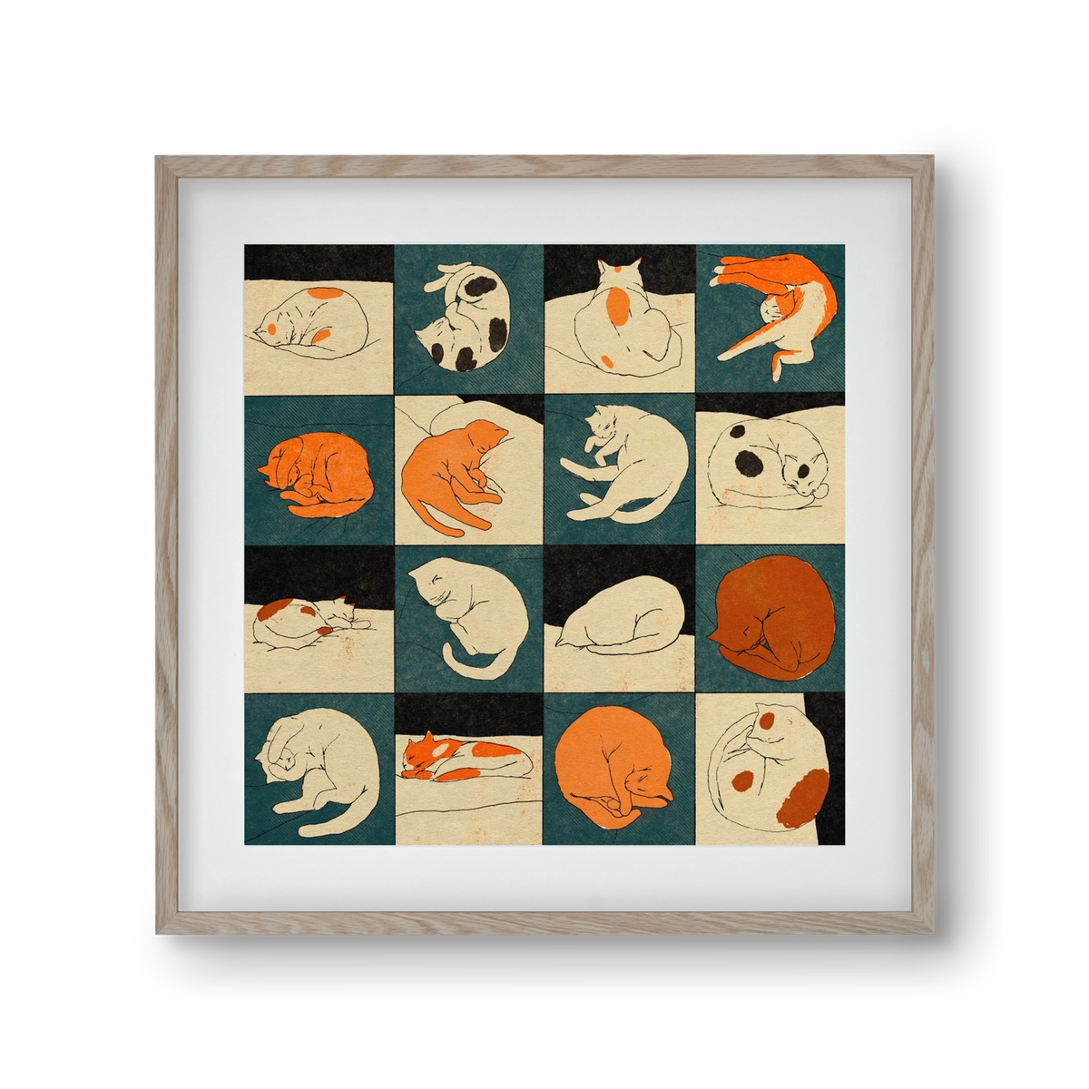 CAT BINGO no 02. , 30x30 cm (20x20 cm), Tölgy keret, paszpartuval