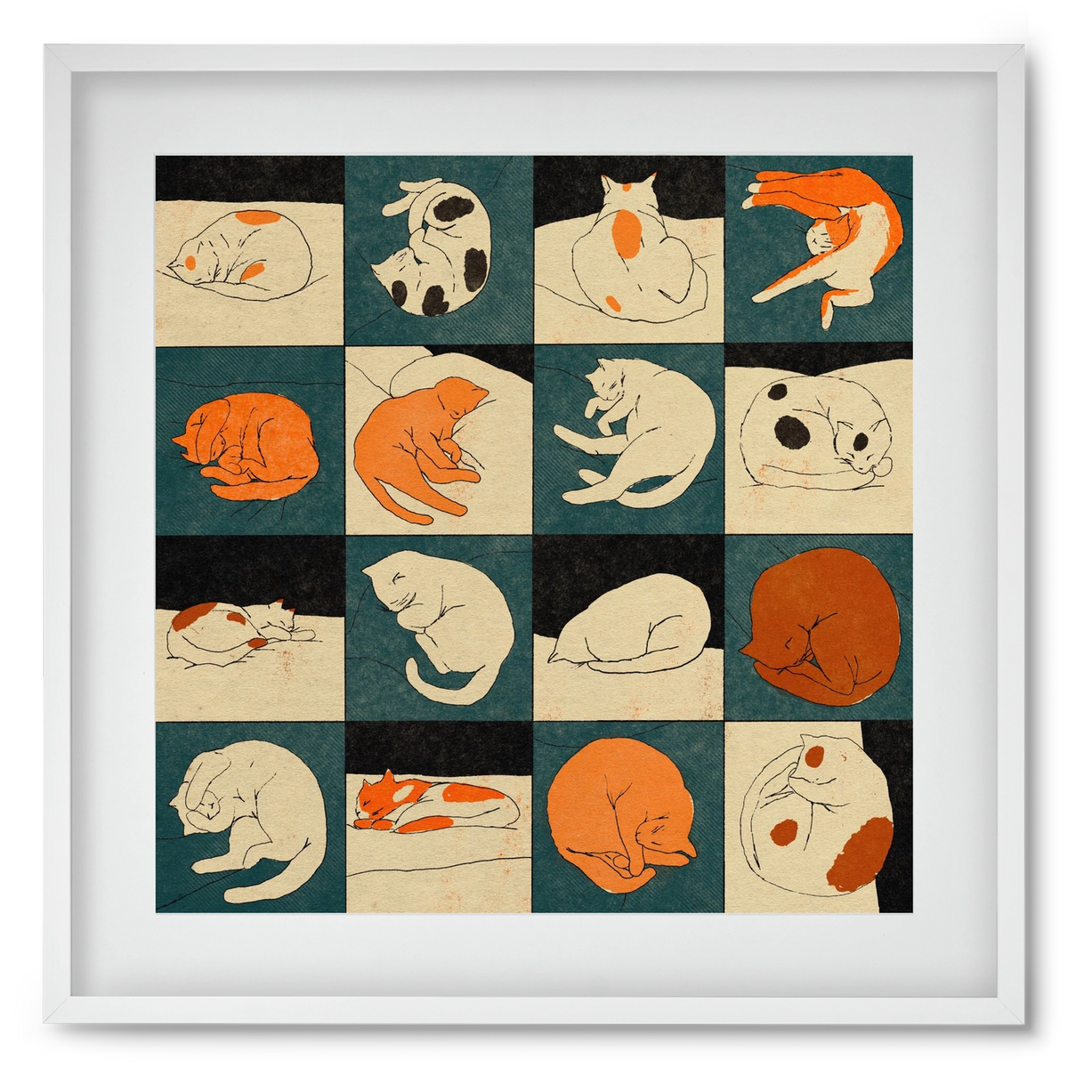 CAT BINGO no 02. , 50x50 cm (40x40 cm), Fehér keret, paszpartuval