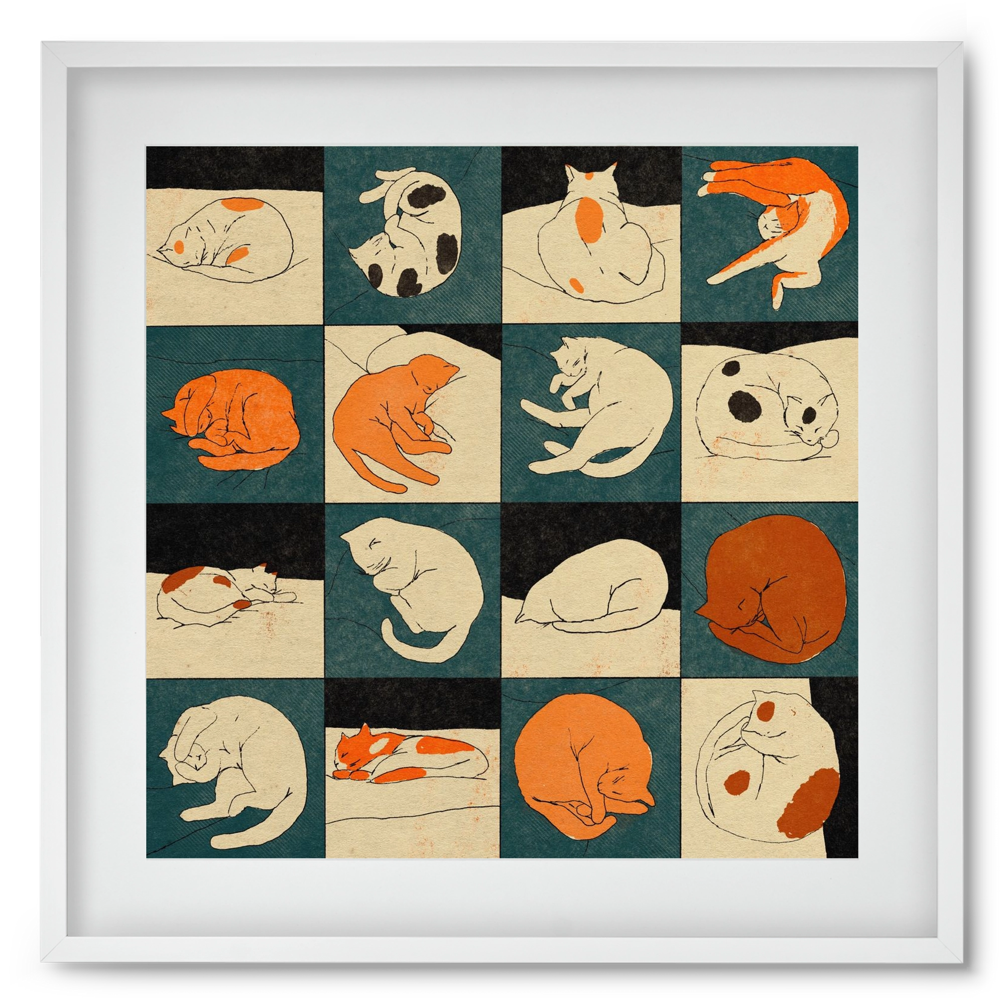 CAT BINGO no 02. , 50x50 cm (40x40 cm), Fehér keret, paszpartuval