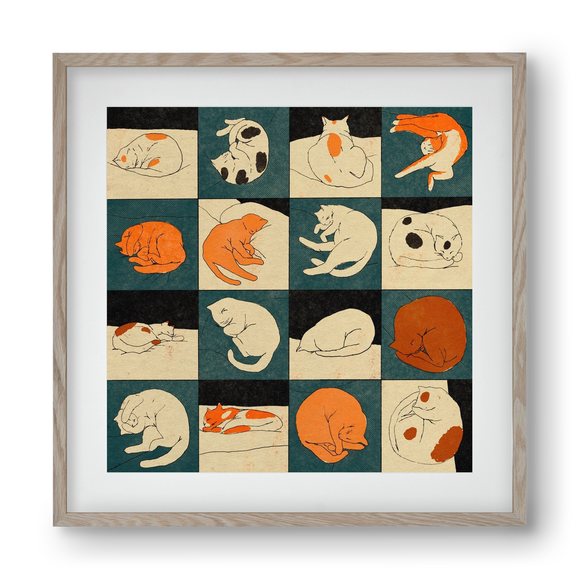 CAT BINGO no 02. , 40x40 cm (30x30 cm), Tölgy keret, paszpartuval