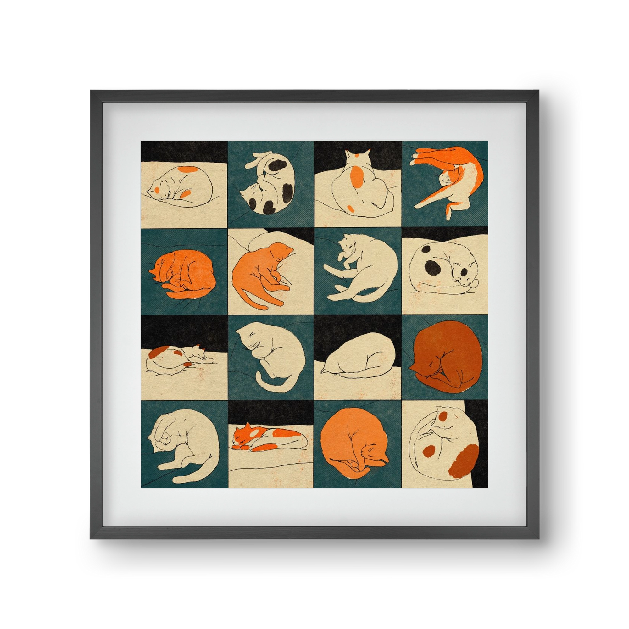 CAT BINGO no 02. , 30x30 cm (20x20 cm), Fekete keret, paszpartuval