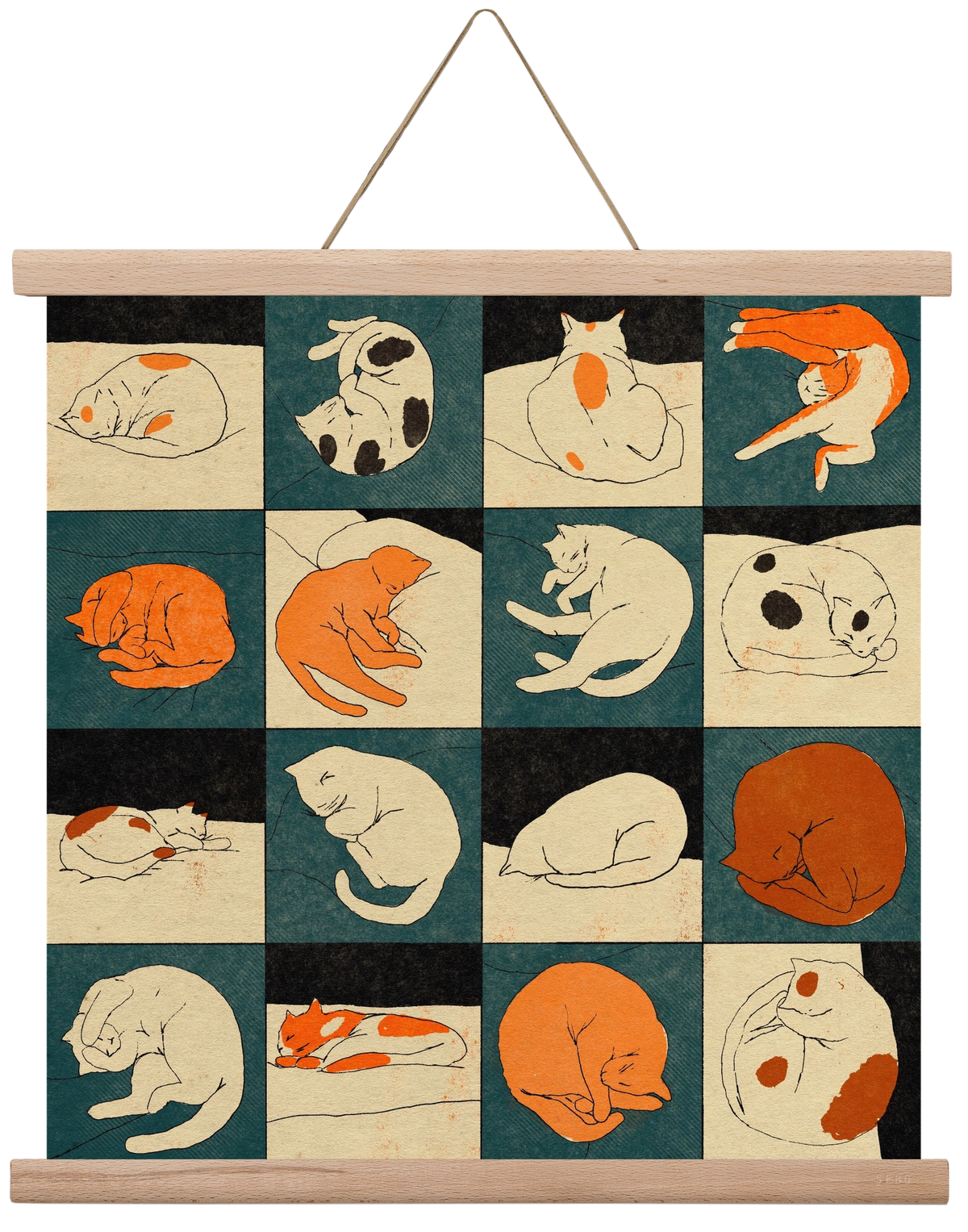 CAT BINGO no 02. , 40x40 cm (40x40 cm), Tölgy akasztó