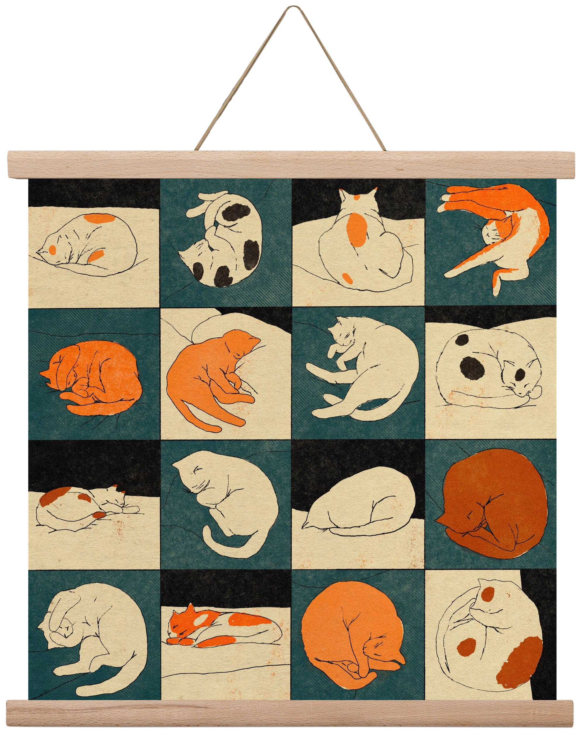 CAT BINGO no 02. , 40x40 cm (40x40 cm), Tölgy akasztó