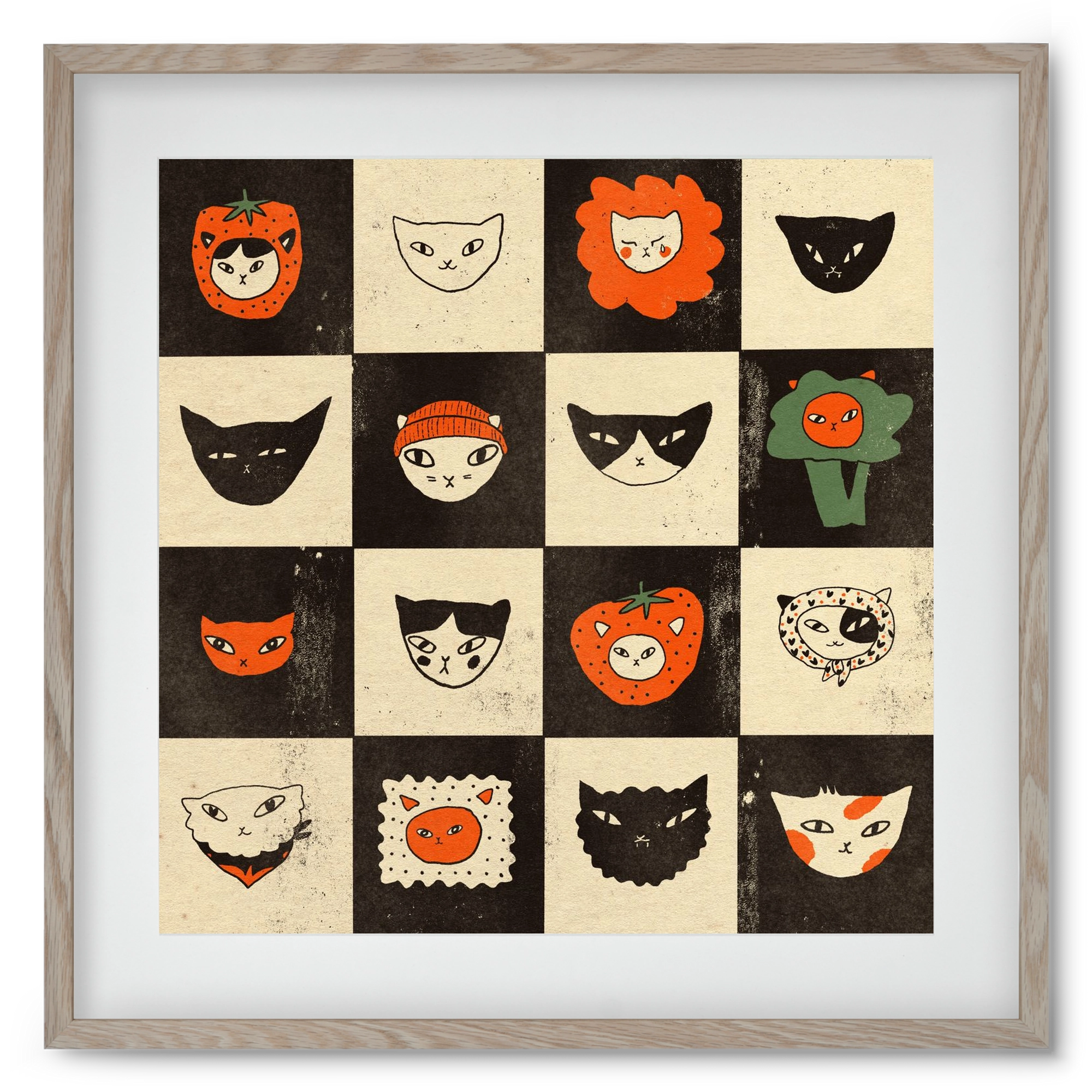 CAT BINGO no 03. , 50x50 cm (40x40 cm), Tölgy keret, paszpartuval