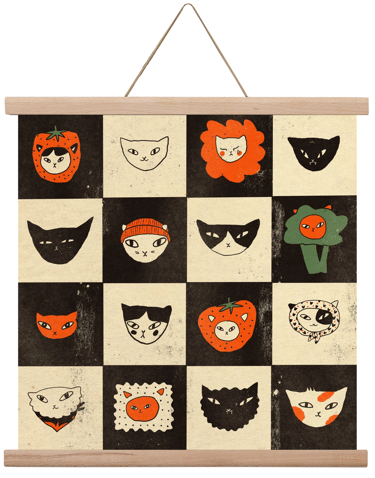 CAT BINGO no 03. , 40x40 cm (40x40 cm), Tölgy akasztó