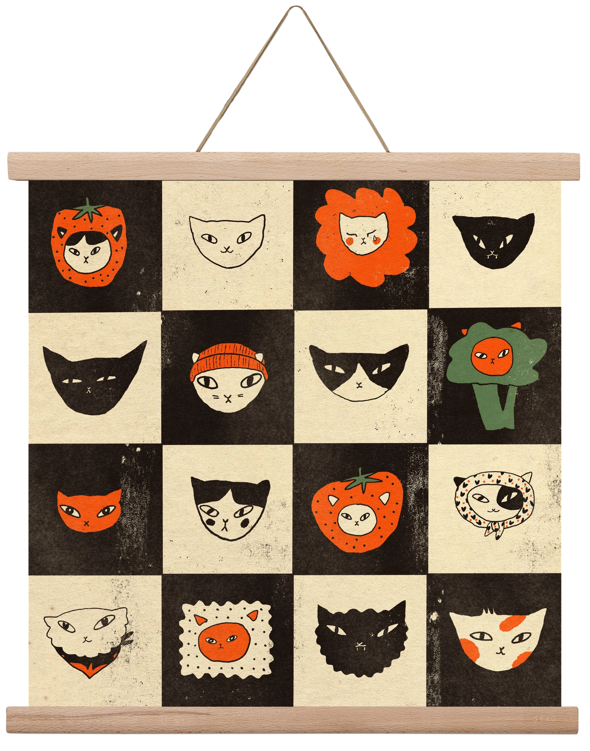 CAT BINGO no 03. , 40x40 cm (40x40 cm), Tölgy akasztó