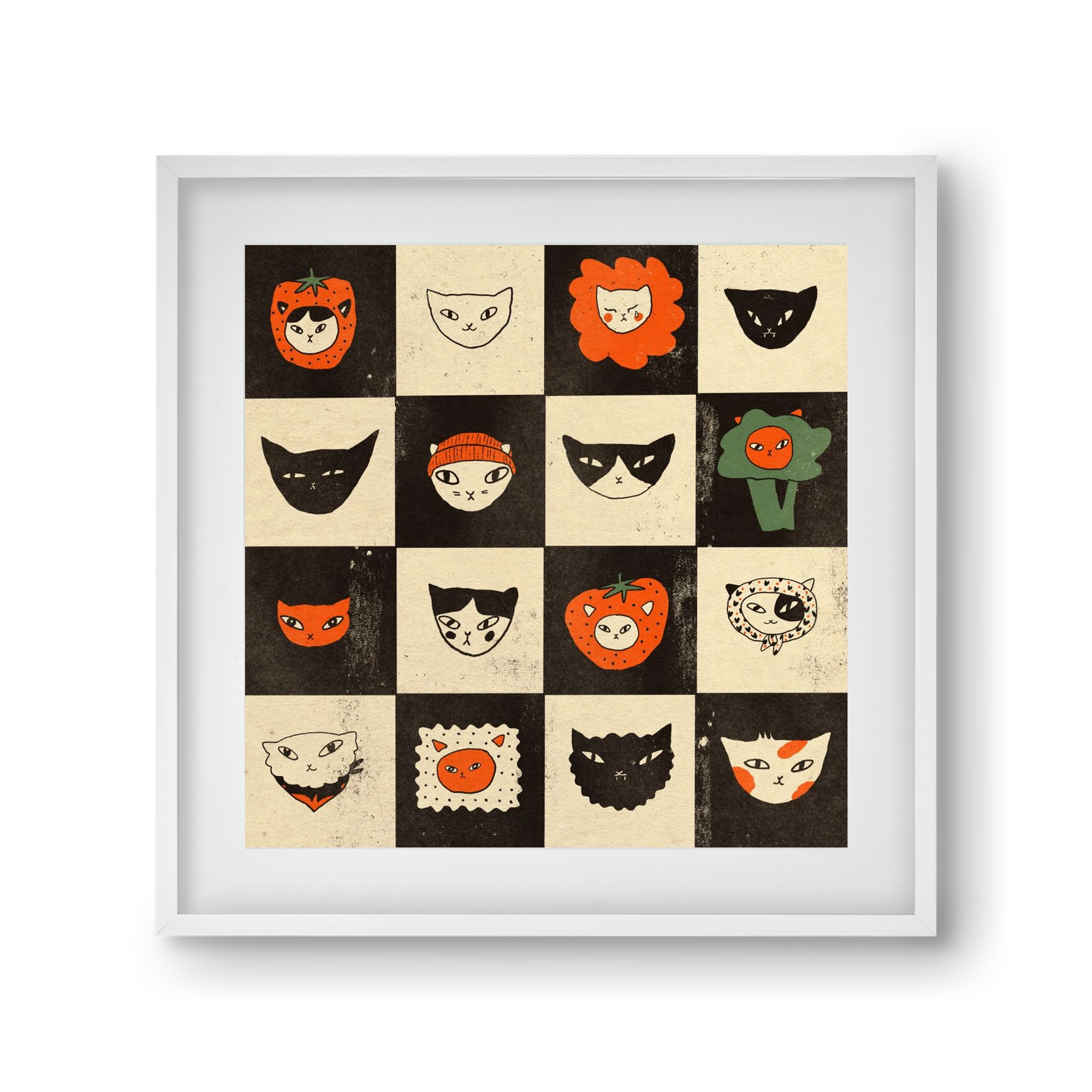 CAT BINGO no 03. , 30x30 cm (20x20 cm), Fehér keret, paszpartuval