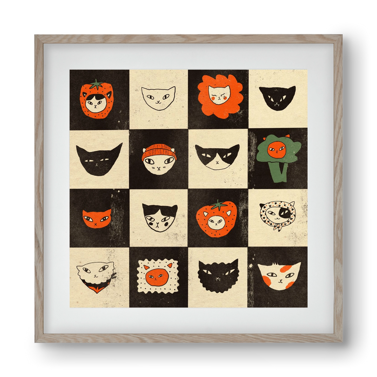 CAT BINGO no 03. , 40x40 cm (30x30 cm), Tölgy keret, paszpartuval