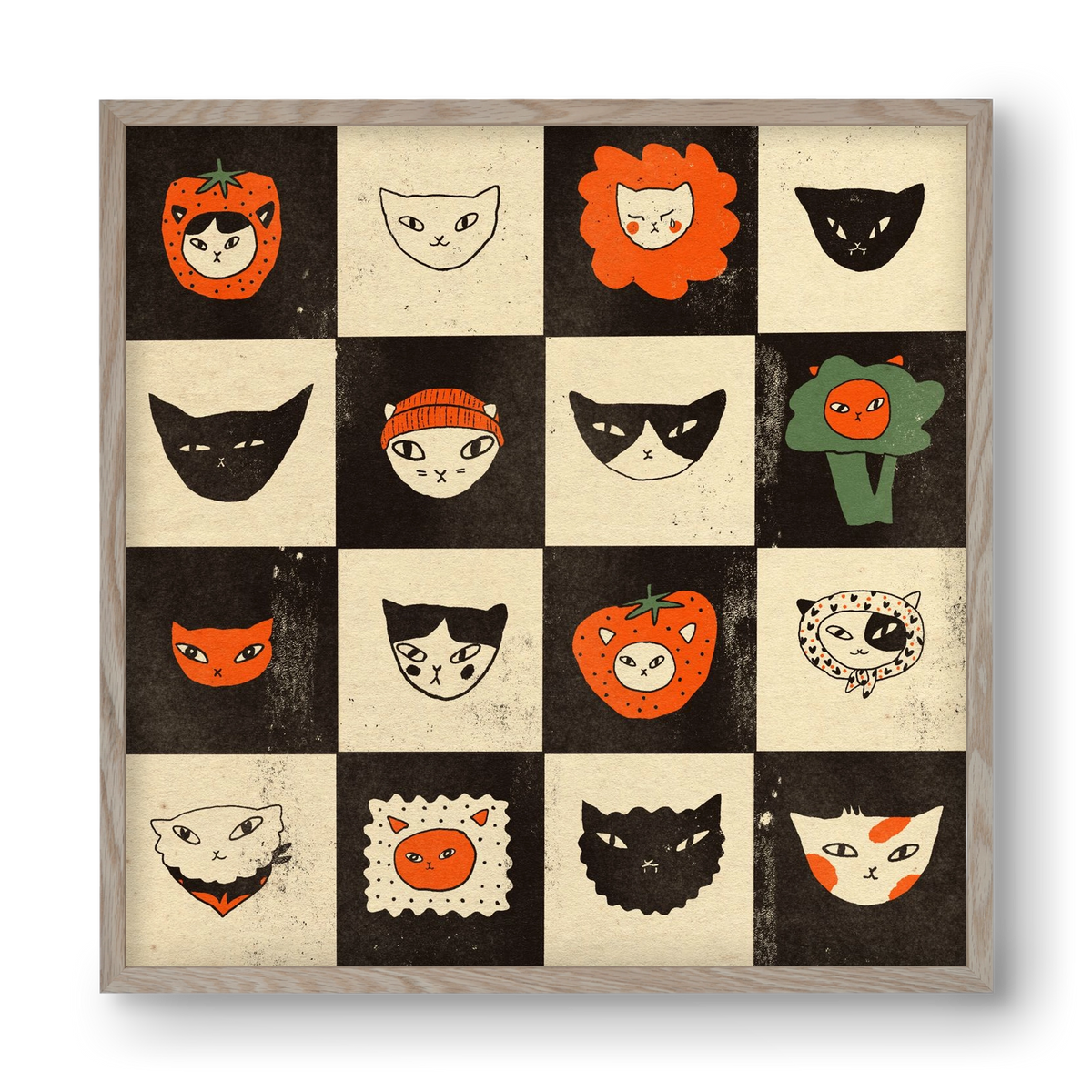 CAT BINGO no 03. , 40x40 cm (40x40 cm), Tölgy keret