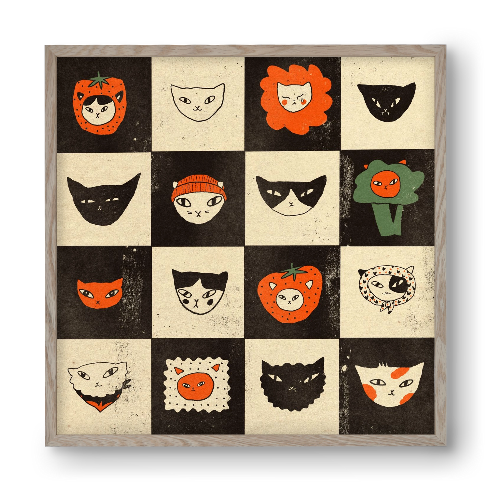 CAT BINGO no 03. , 40x40 cm (40x40 cm), Tölgy keret