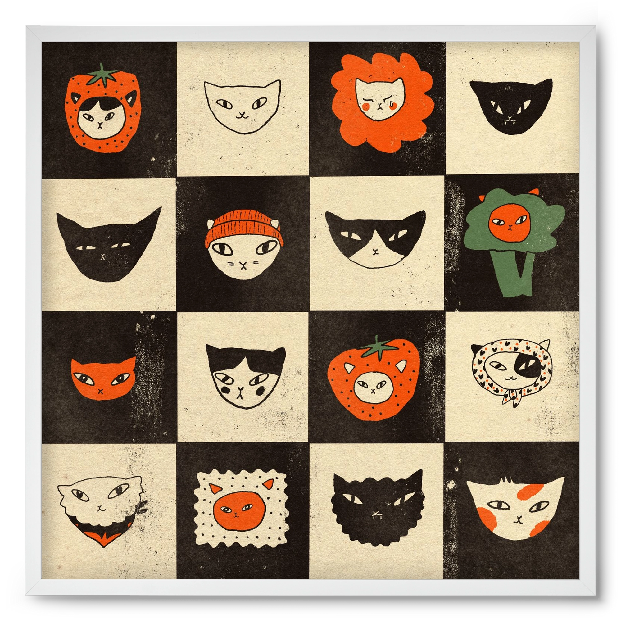 CAT BINGO no 03. , 50x50 cm (50x50 cm), Fehér keret