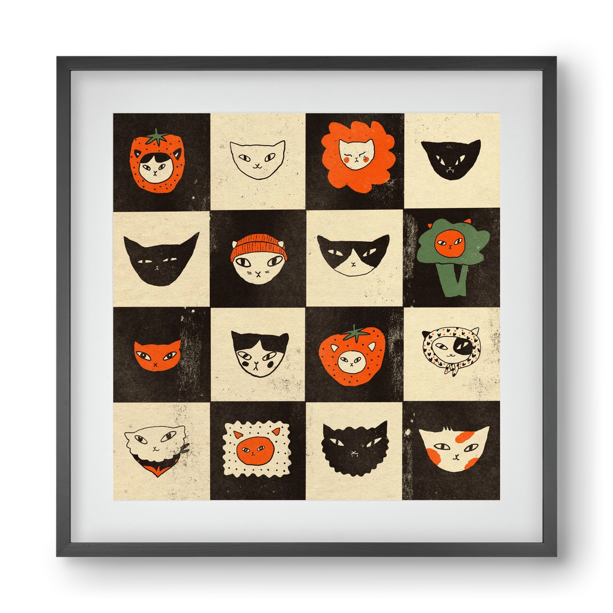 CAT BINGO no 03. , 40x40 cm (30x30 cm), Fekete keret, paszpartuval