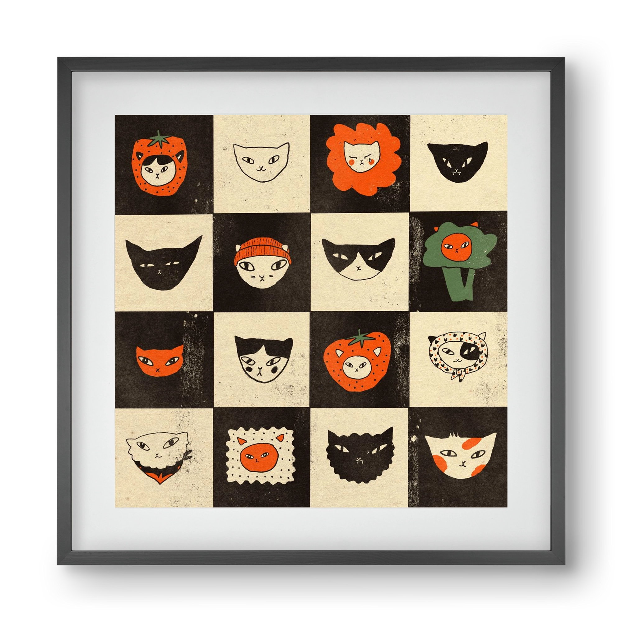 CAT BINGO no 03. , 40x40 cm (30x30 cm), Fekete keret, paszpartuval