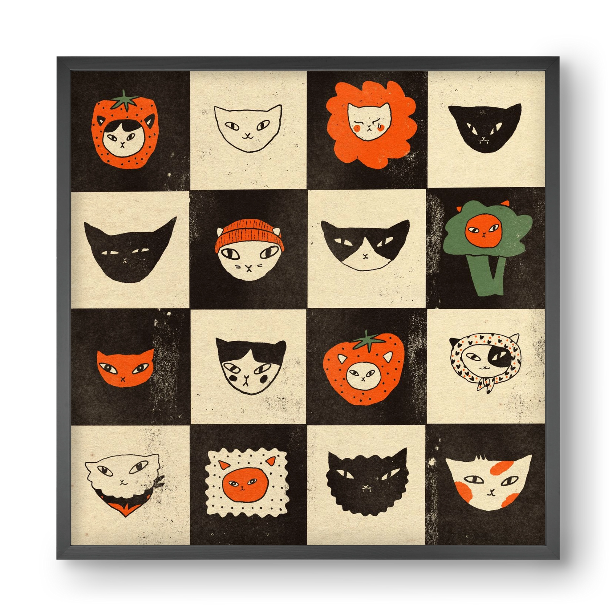 CAT BINGO no 03. , 40x40 cm (40x40 cm), Fekete keret