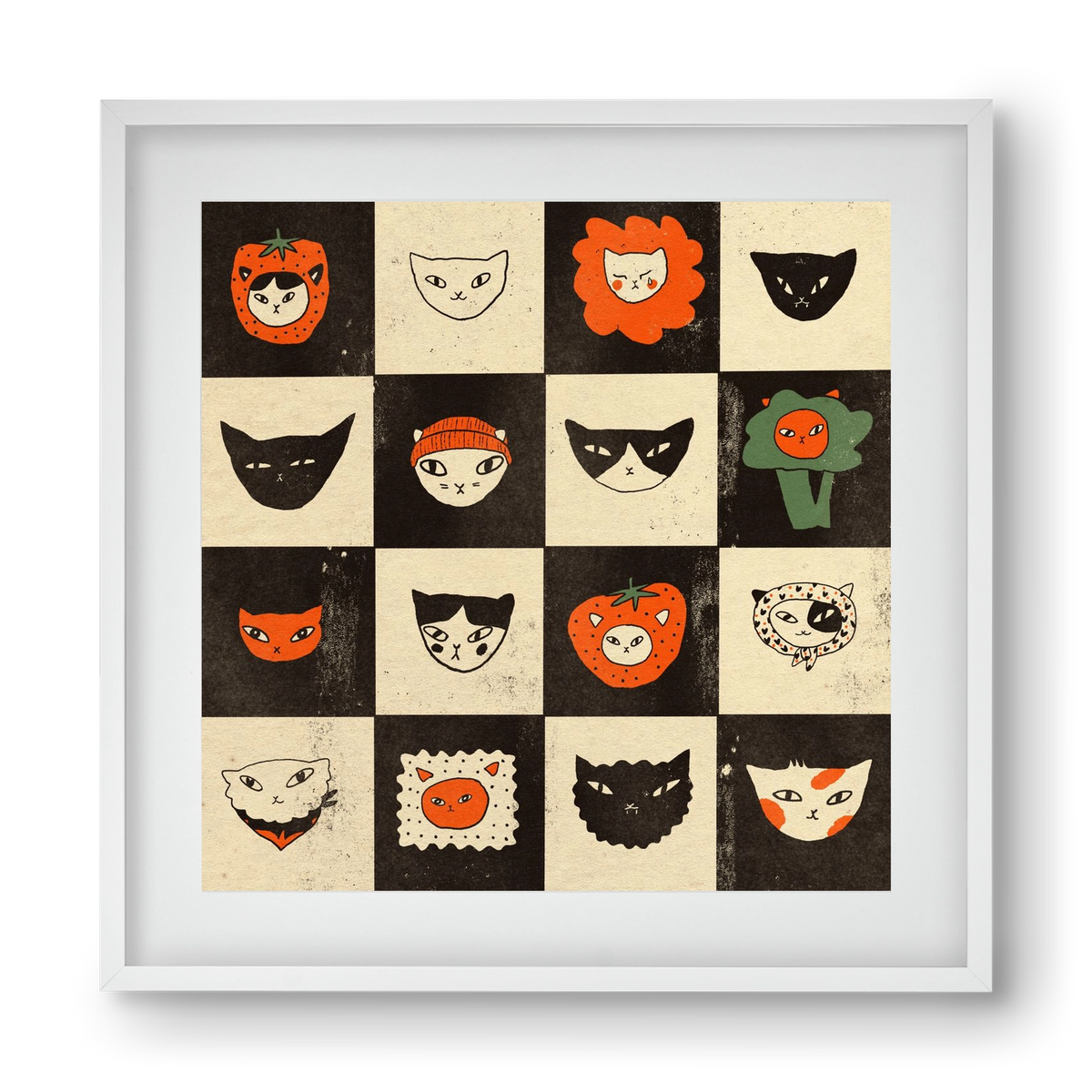 CAT BINGO no 03. , 40x40 cm (30x30 cm), Fehér keret, paszpartuval