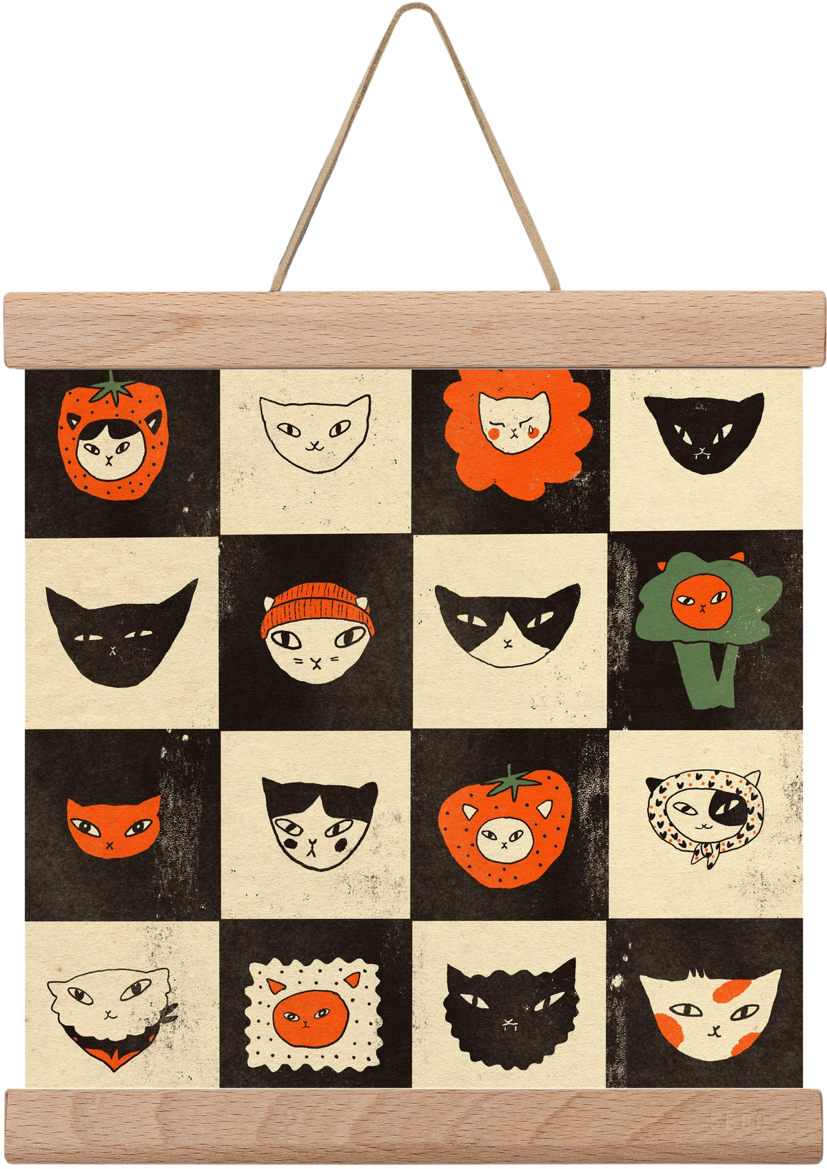 CAT BINGO no 03. , 20x20 cm (20x20 cm), Tölgy akasztó