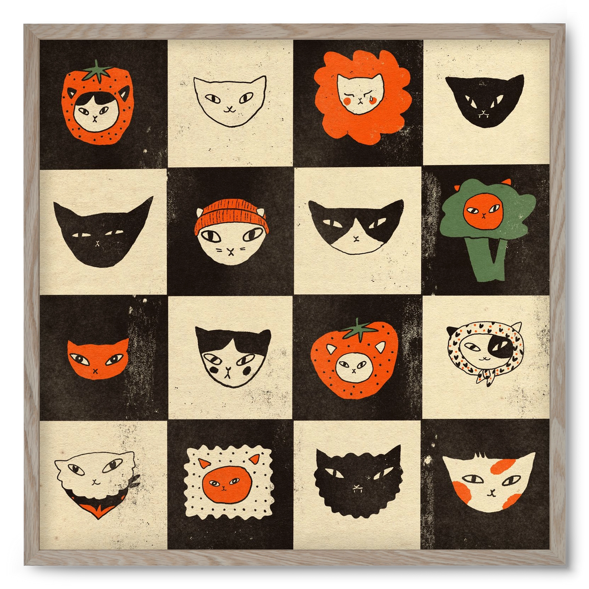 CAT BINGO no 03. , 50x50 cm (50x50 cm), Tölgy keret