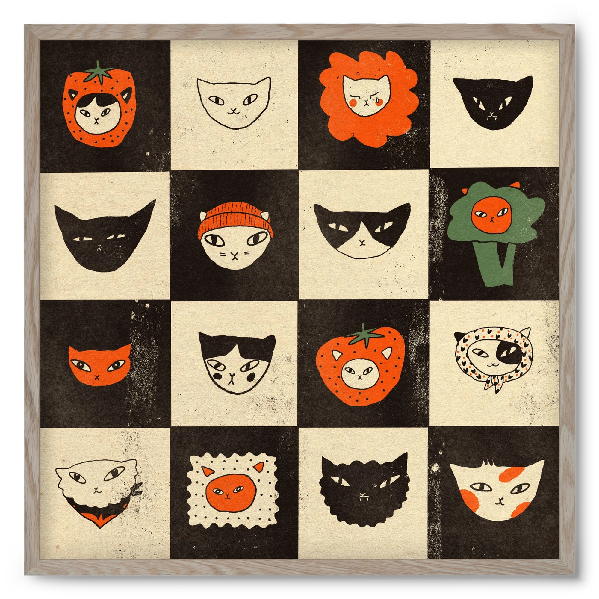 CAT BINGO no 03. , 50x50 cm (50x50 cm), Tölgy keret