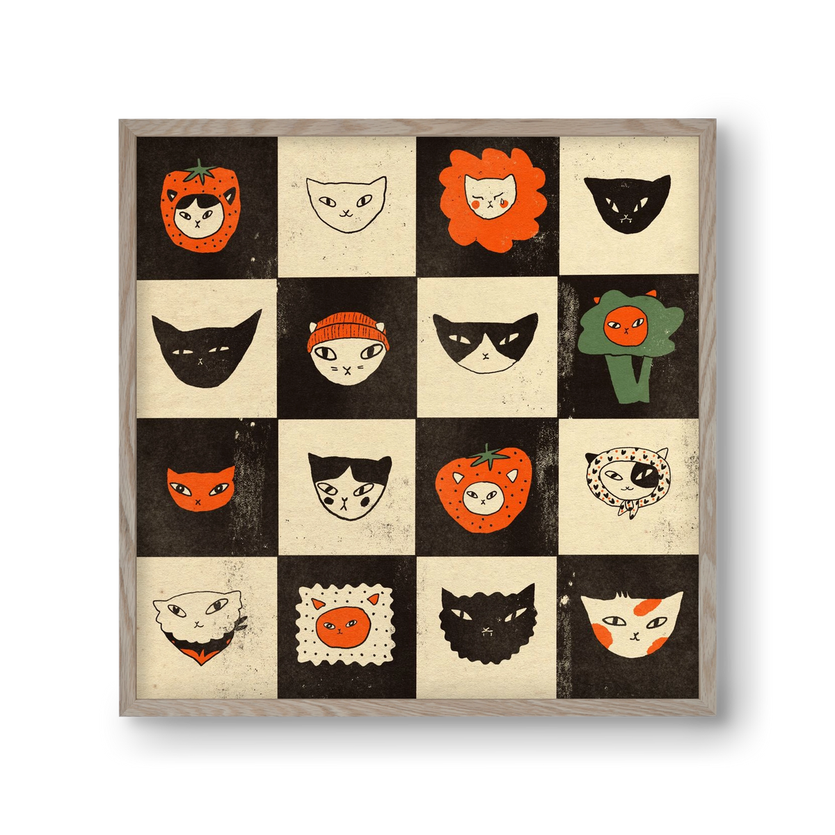 CAT BINGO no 03. , 30x30 cm (30x30 cm), Tölgy keret