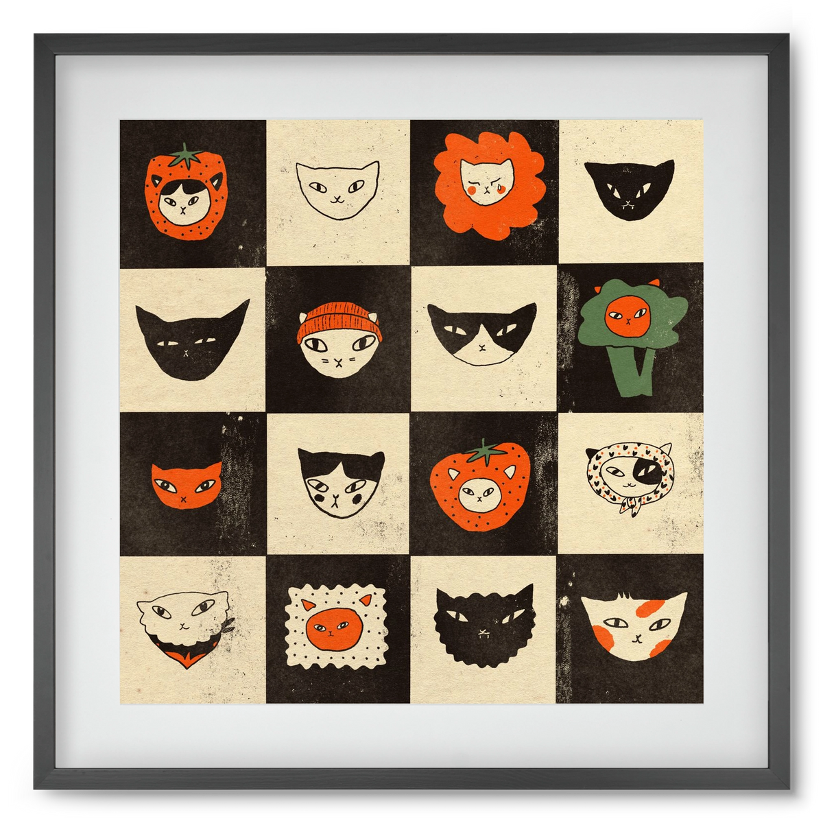 CAT BINGO no 03. , 50x50 cm (40x40 cm), Fekete keret, paszpartuval