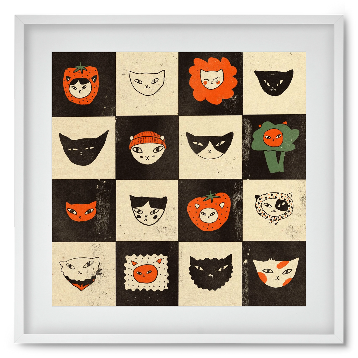 CAT BINGO no 03. , 50x50 cm (40x40 cm), Fehér keret, paszpartuval