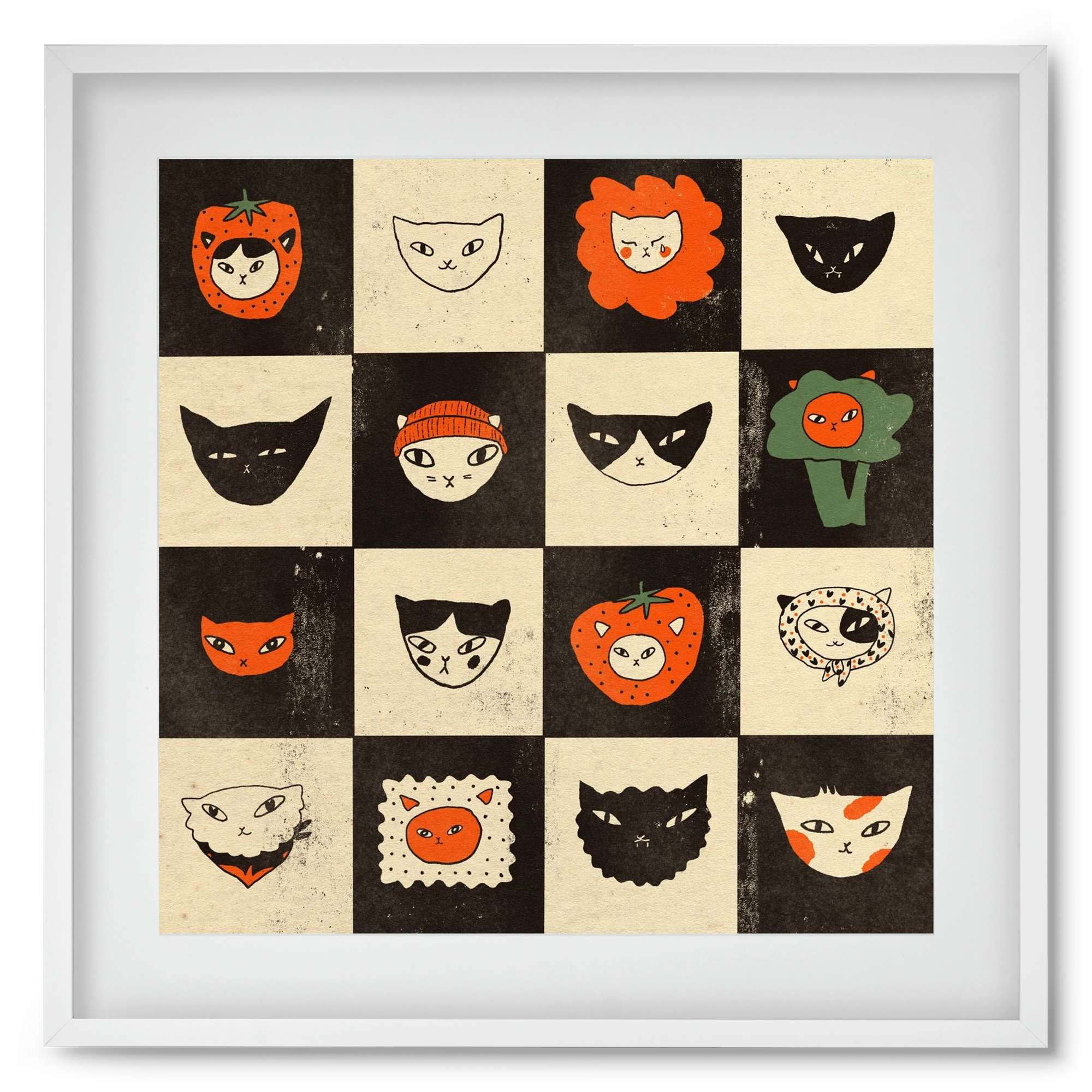 CAT BINGO no 03. , 50x50 cm (40x40 cm), Fehér keret, paszpartuval