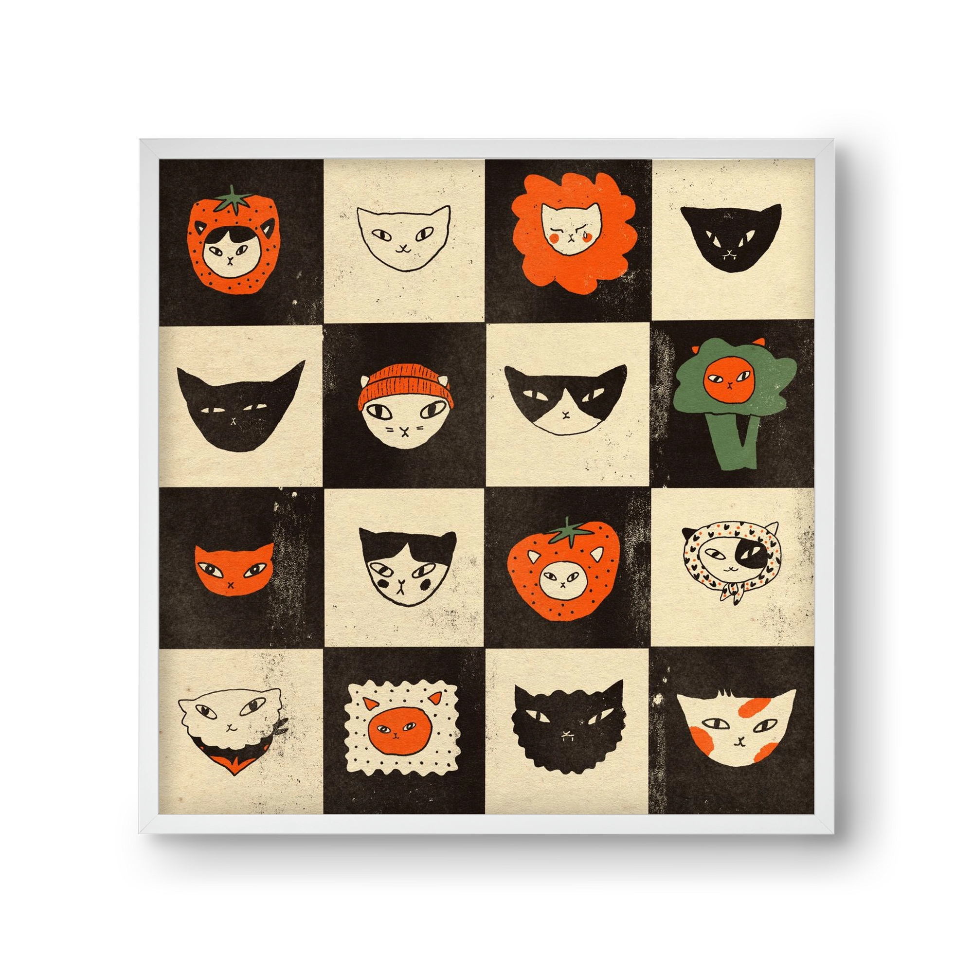 CAT BINGO no 03. , 30x30 cm (30x30 cm), Fehér keret