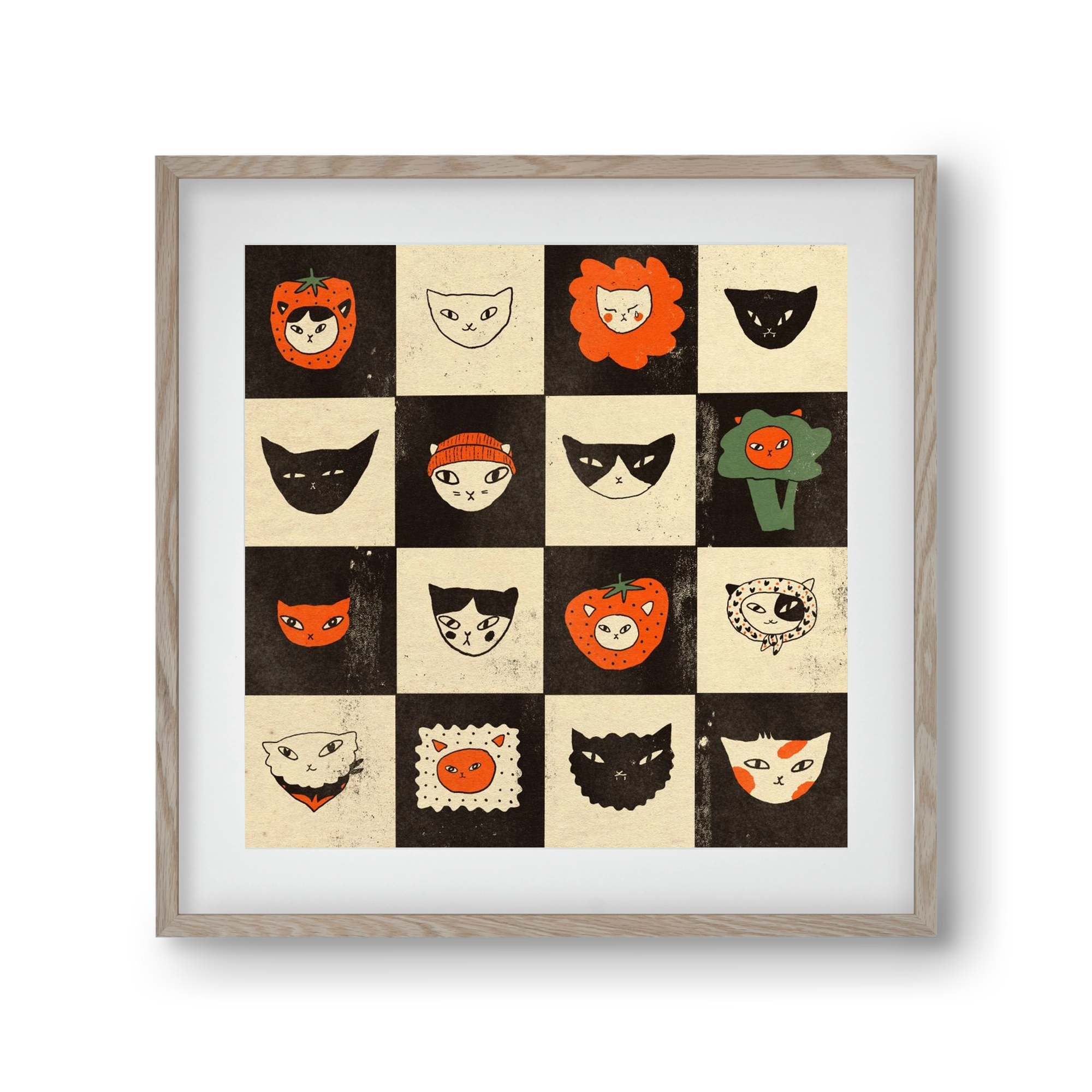 CAT BINGO no 03. , 30x30 cm (20x20 cm), Tölgy keret, paszpartuval