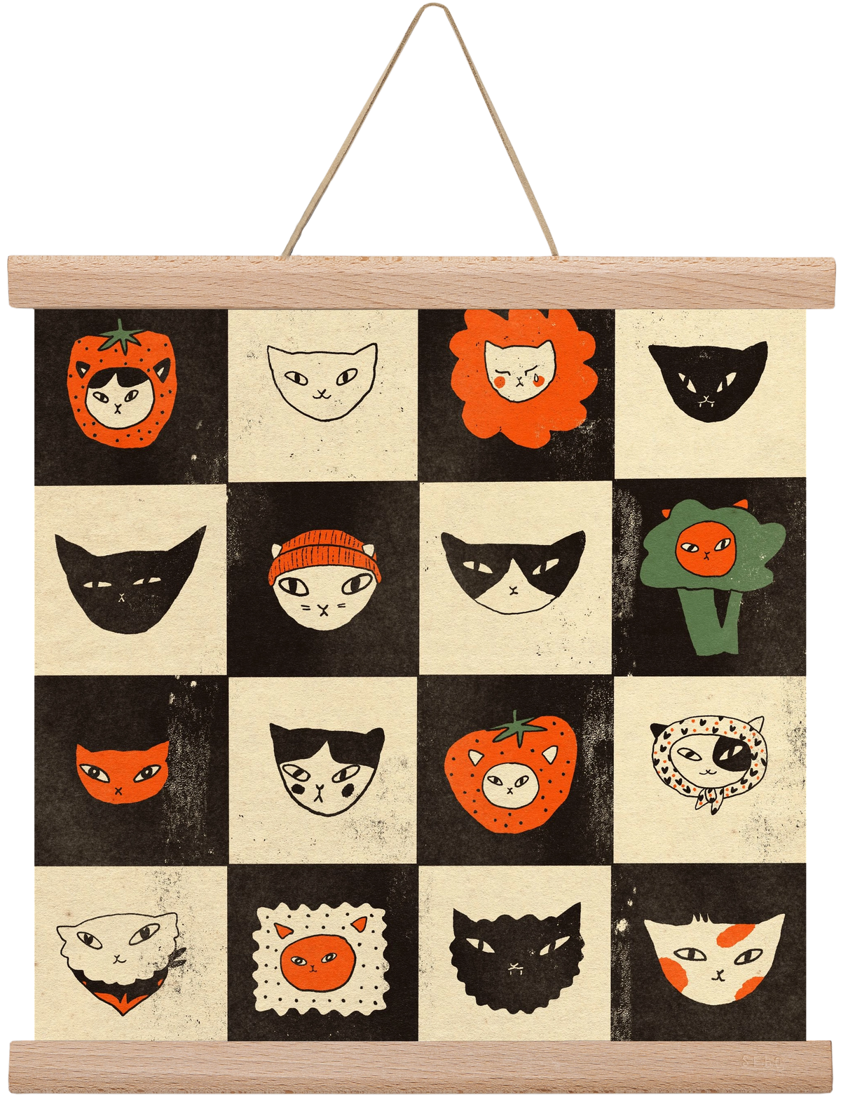 CAT BINGO no 03. , 30x30 cm (30x30 cm), Tölgy akasztó