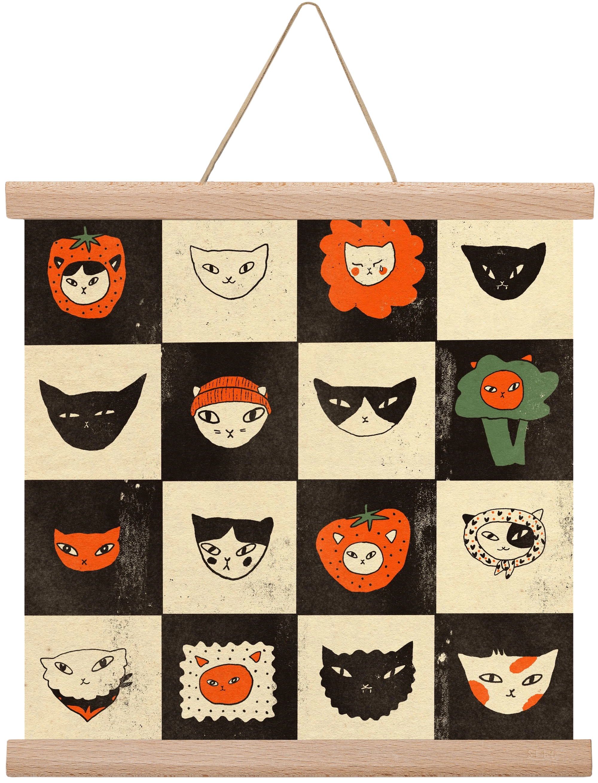 CAT BINGO no 03. , 30x30 cm (30x30 cm), Tölgy akasztó