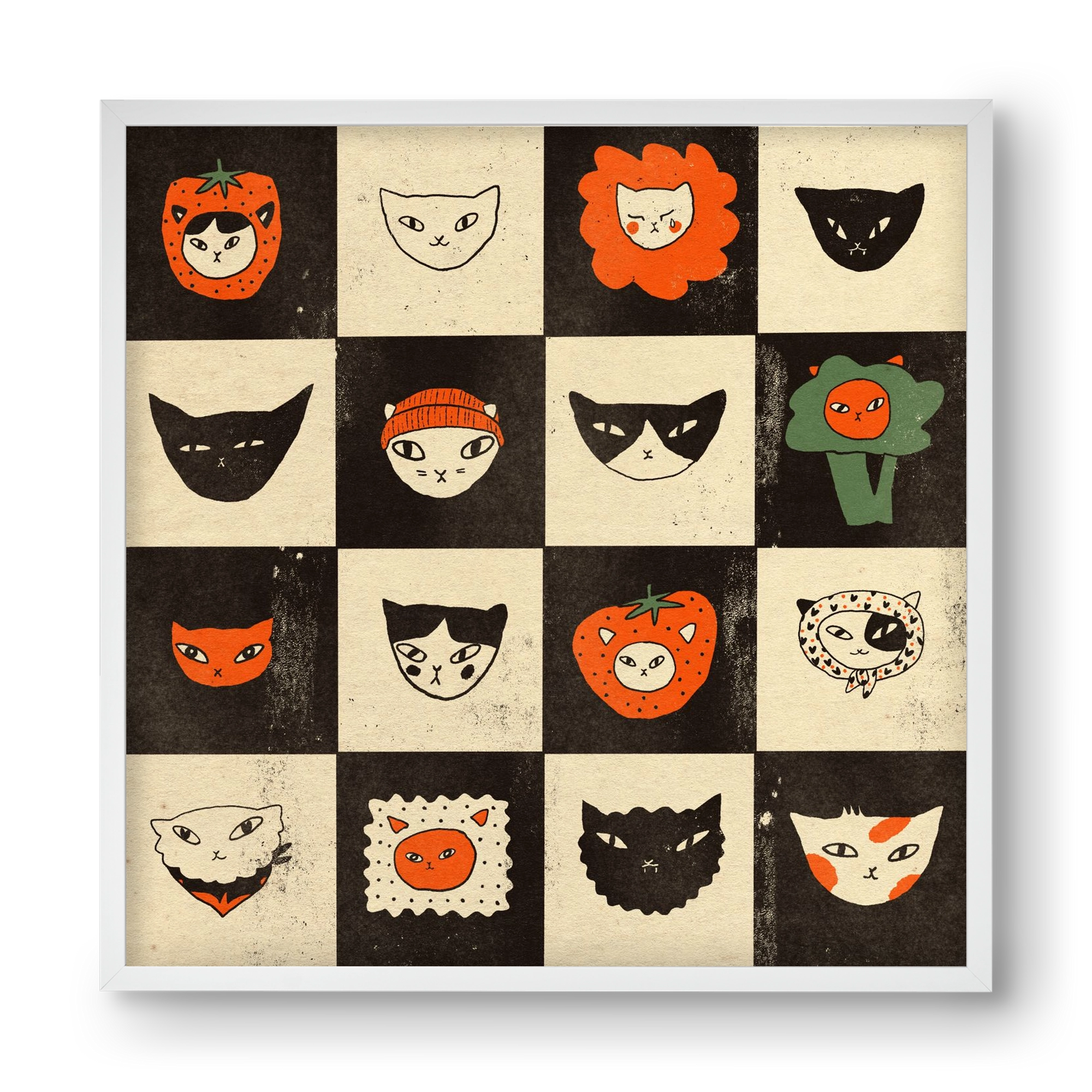 CAT BINGO no 03. , 40x40 cm (40x40 cm), Fehér keret