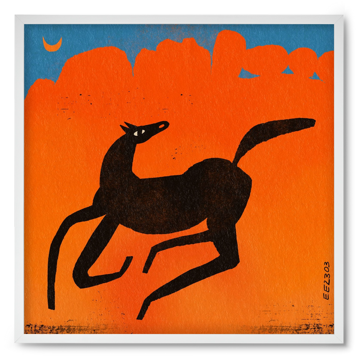 Black horse under the moon , 50x50 cm (50x50 cm), Fehér keret