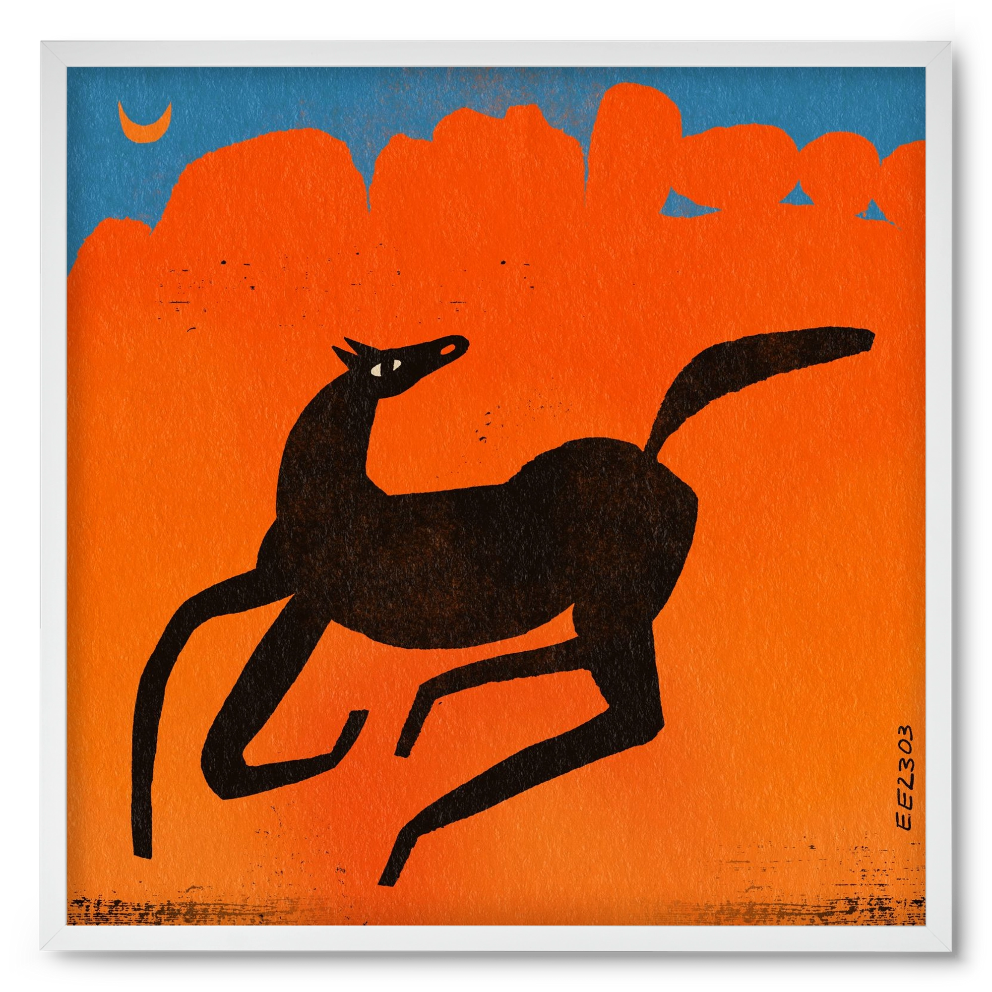 Black horse under the moon , 50x50 cm (50x50 cm), Fehér keret