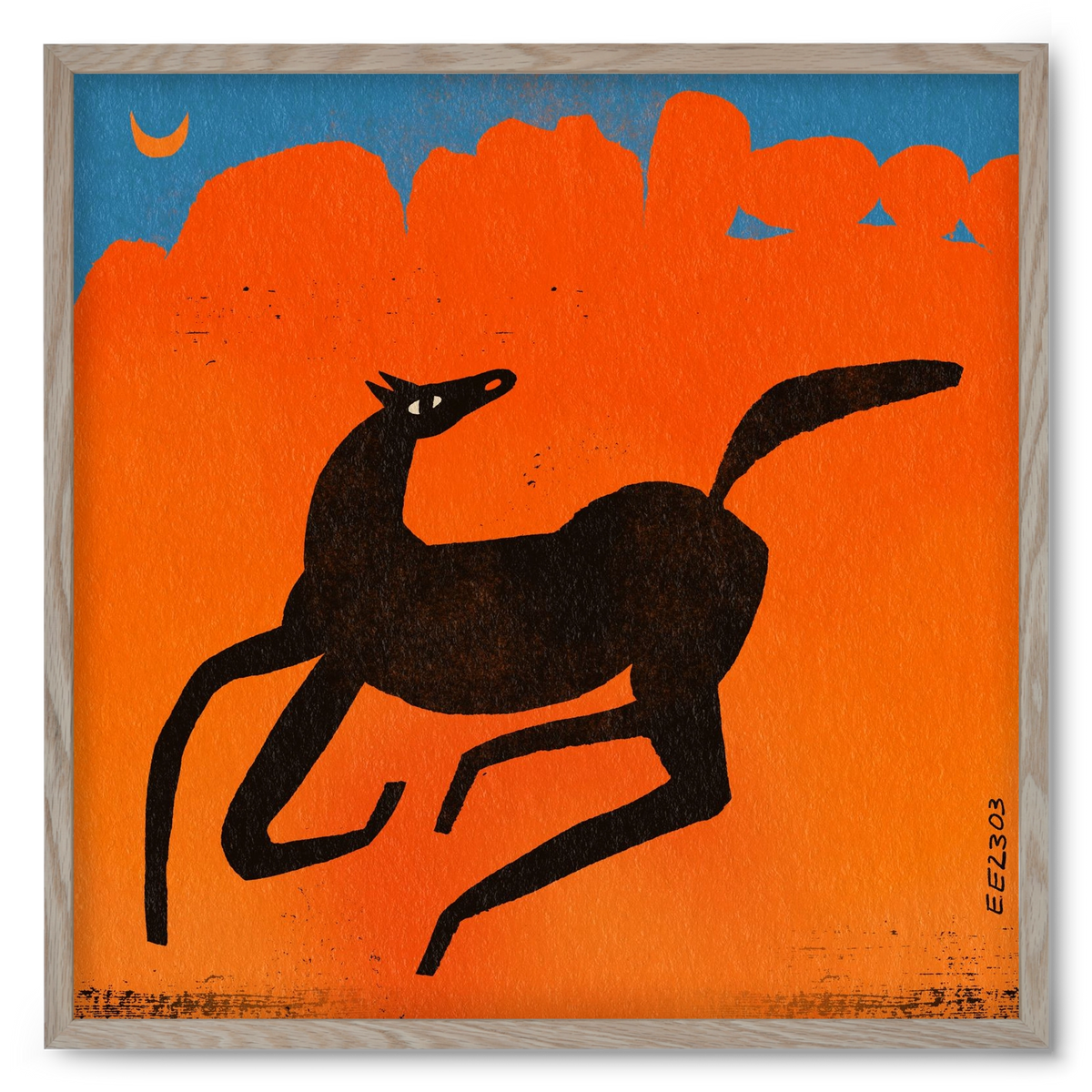 Black horse under the moon , 50x50 cm (50x50 cm), Tölgy keret