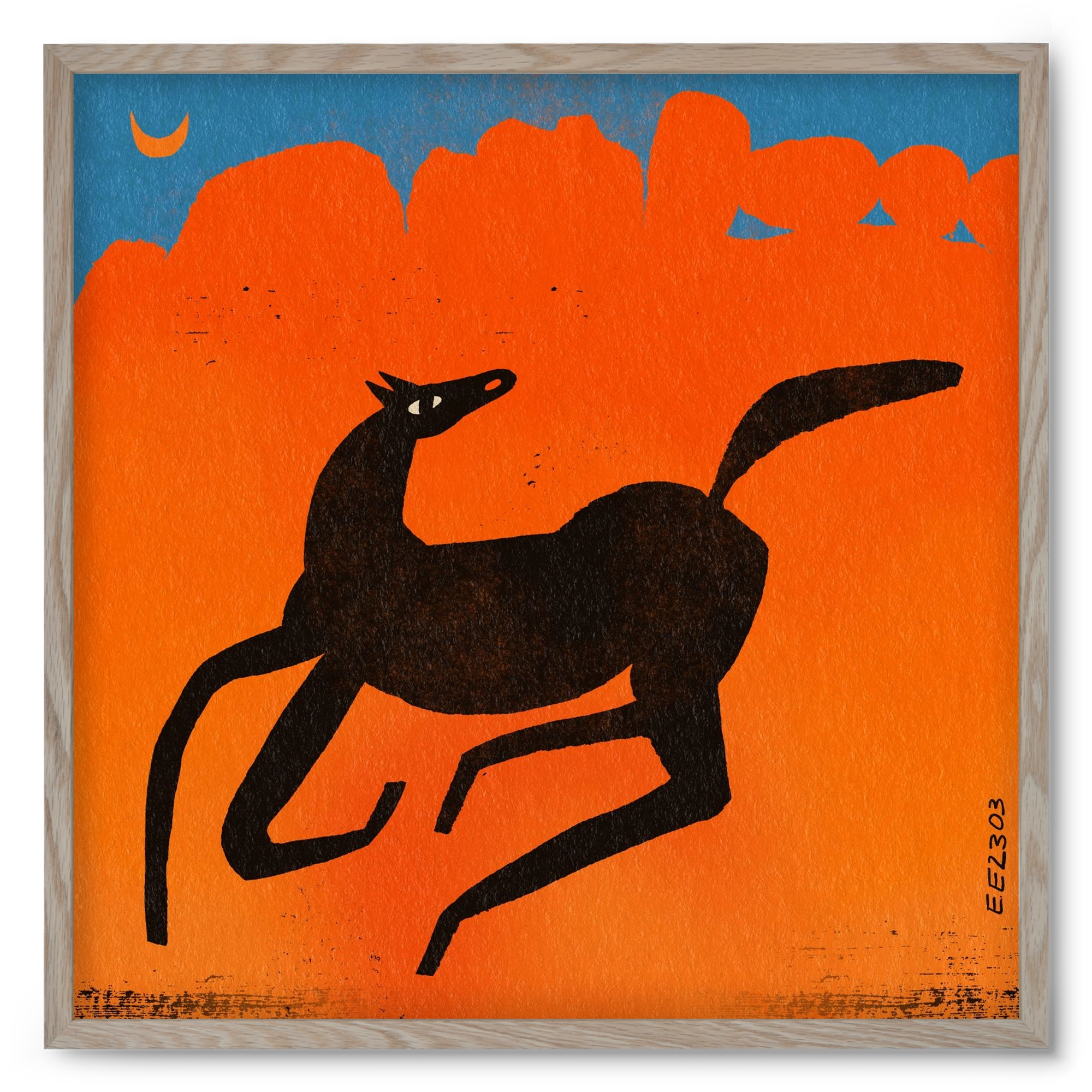 Black horse under the moon , 50x50 cm (50x50 cm), Tölgy keret