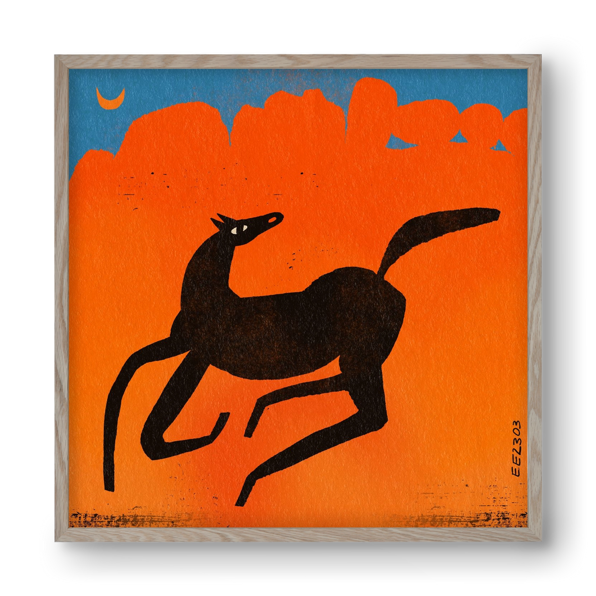 Black horse under the moon , 40x40 cm (40x40 cm), Tölgy keret