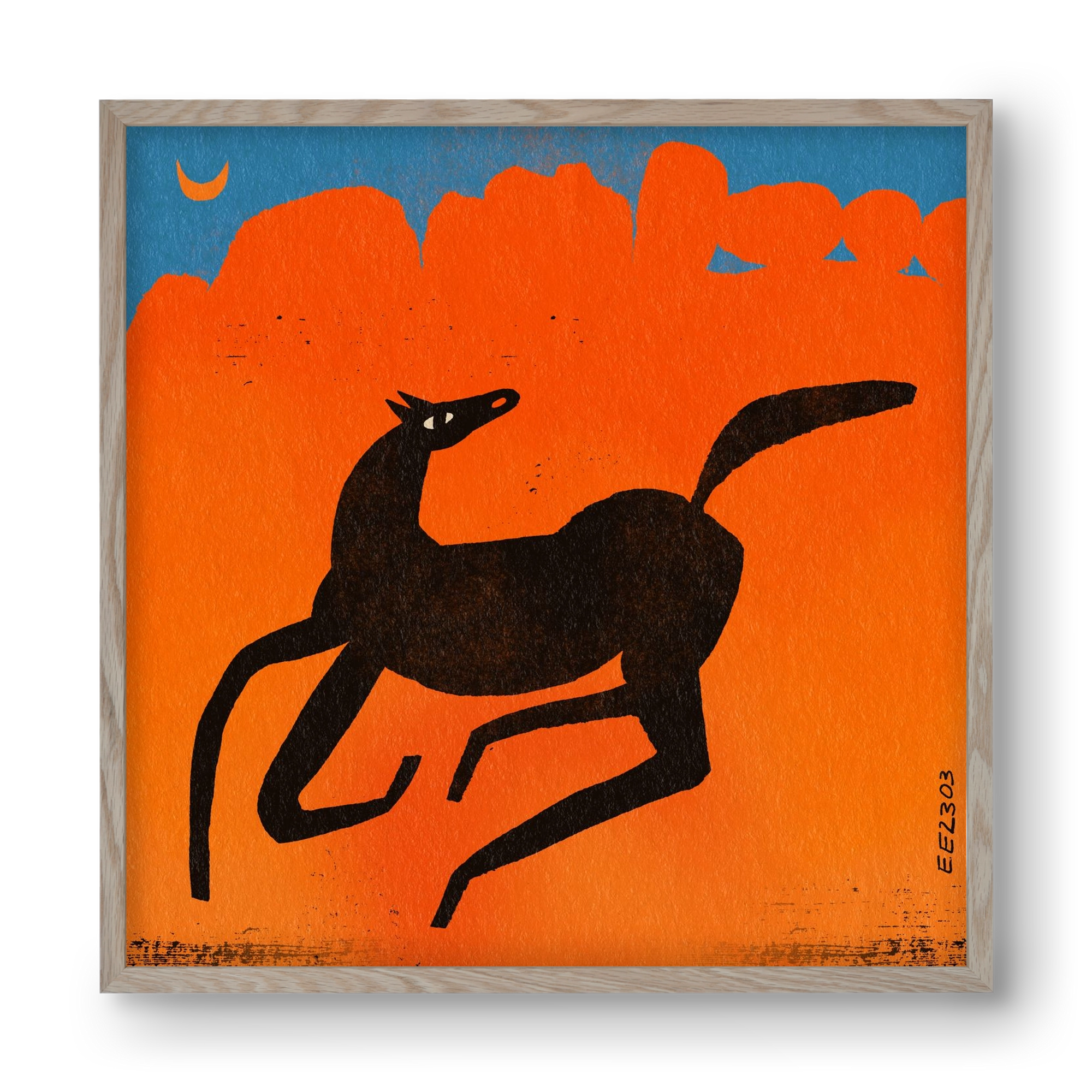 Black horse under the moon , 40x40 cm (40x40 cm), Tölgy keret