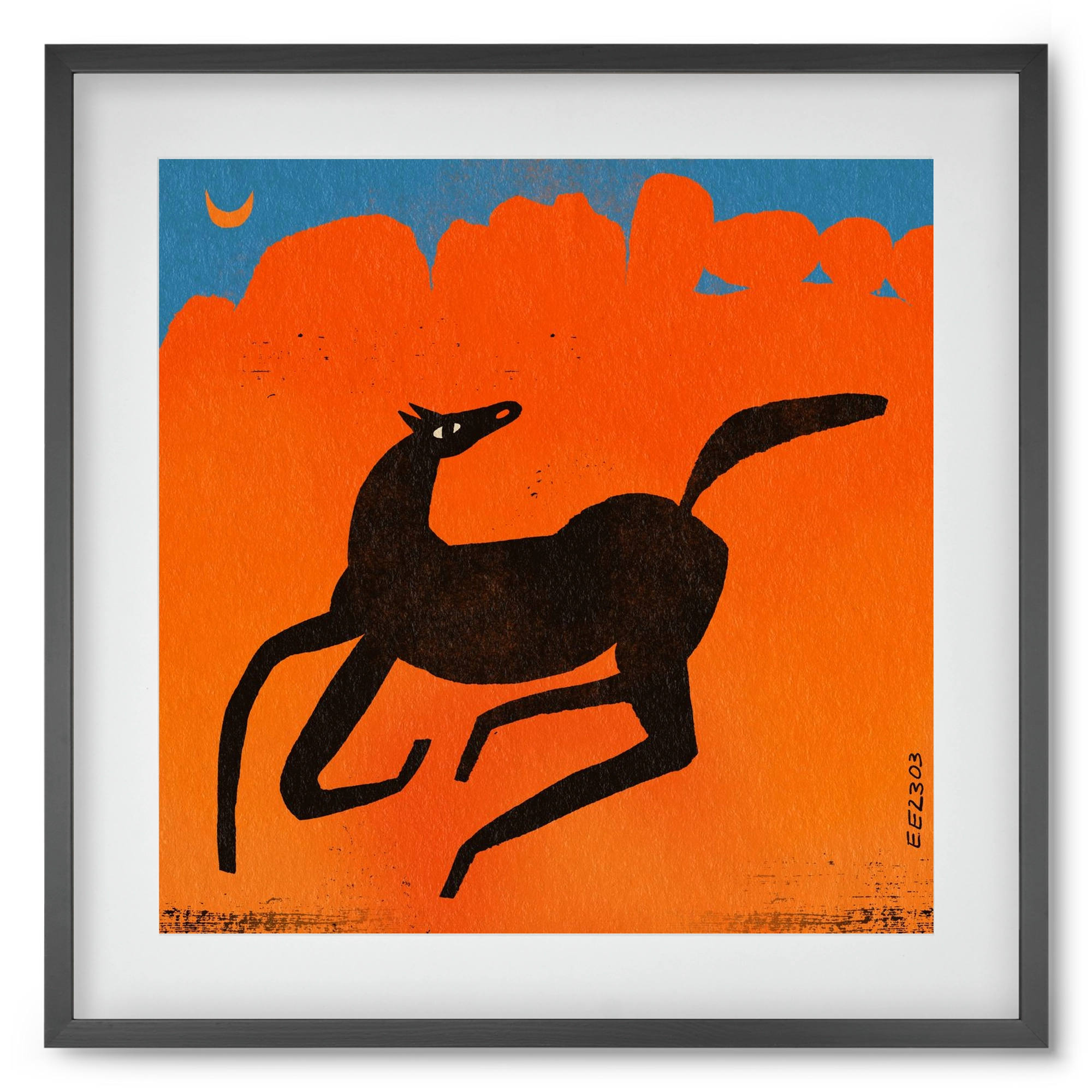Black horse under the moon , 50x50 cm (40x40 cm), Fekete keret, paszpartuval