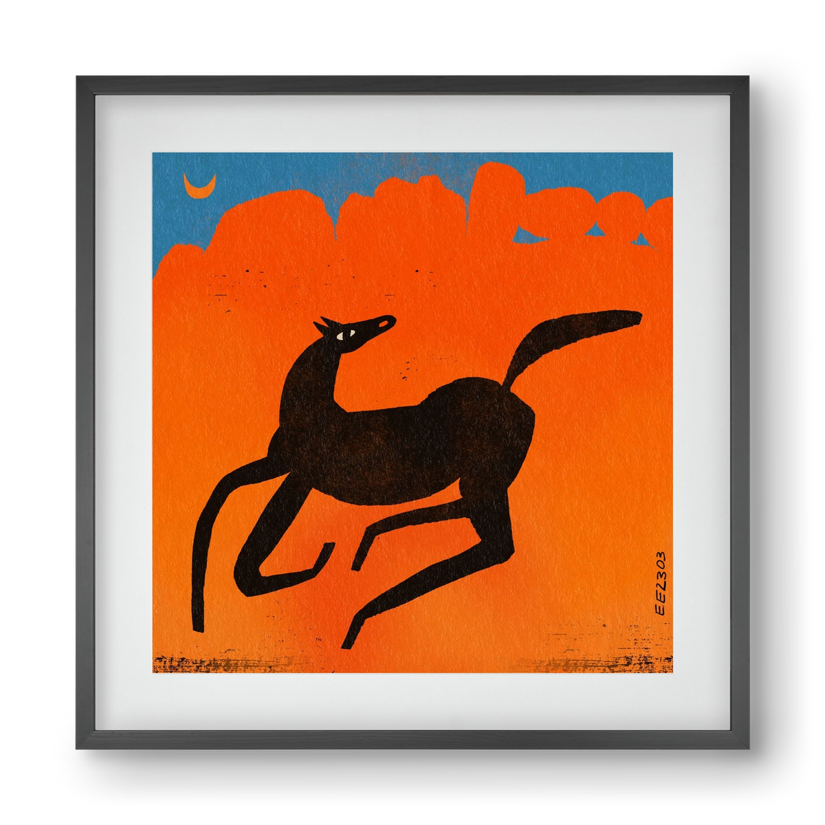 Black horse under the moon , 40x40 cm (30x30 cm), Fekete keret, paszpartuval