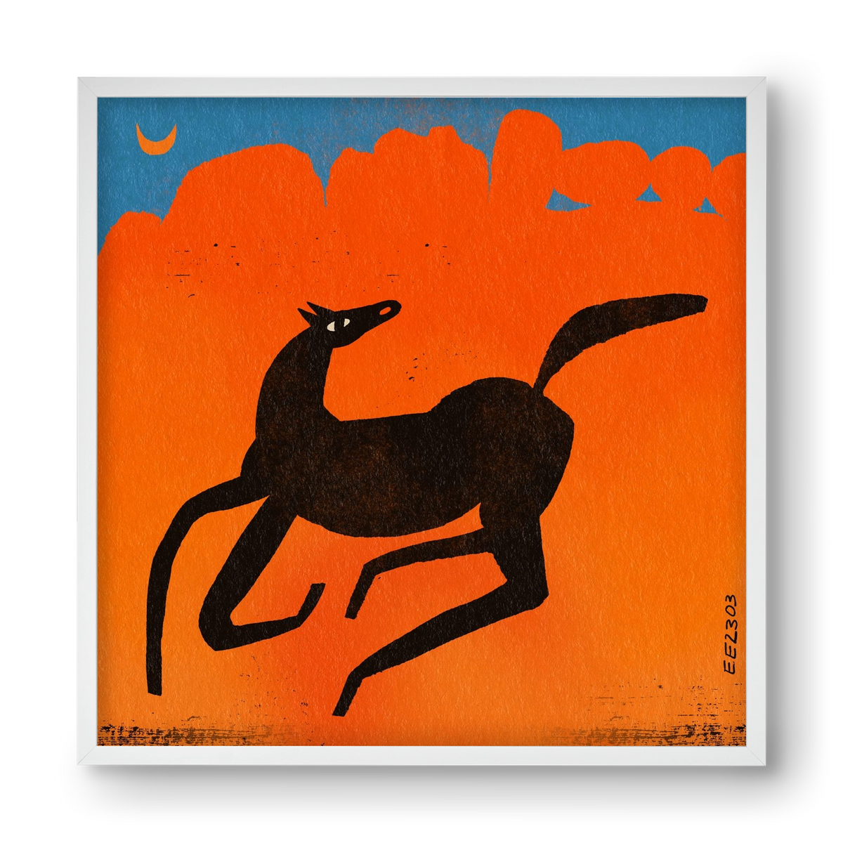 Black horse under the moon , 40x40 cm (40x40 cm), Fehér keret