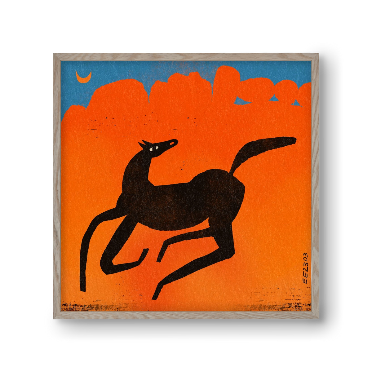 Black horse under the moon , 30x30 cm (30x30 cm), Tölgy keret