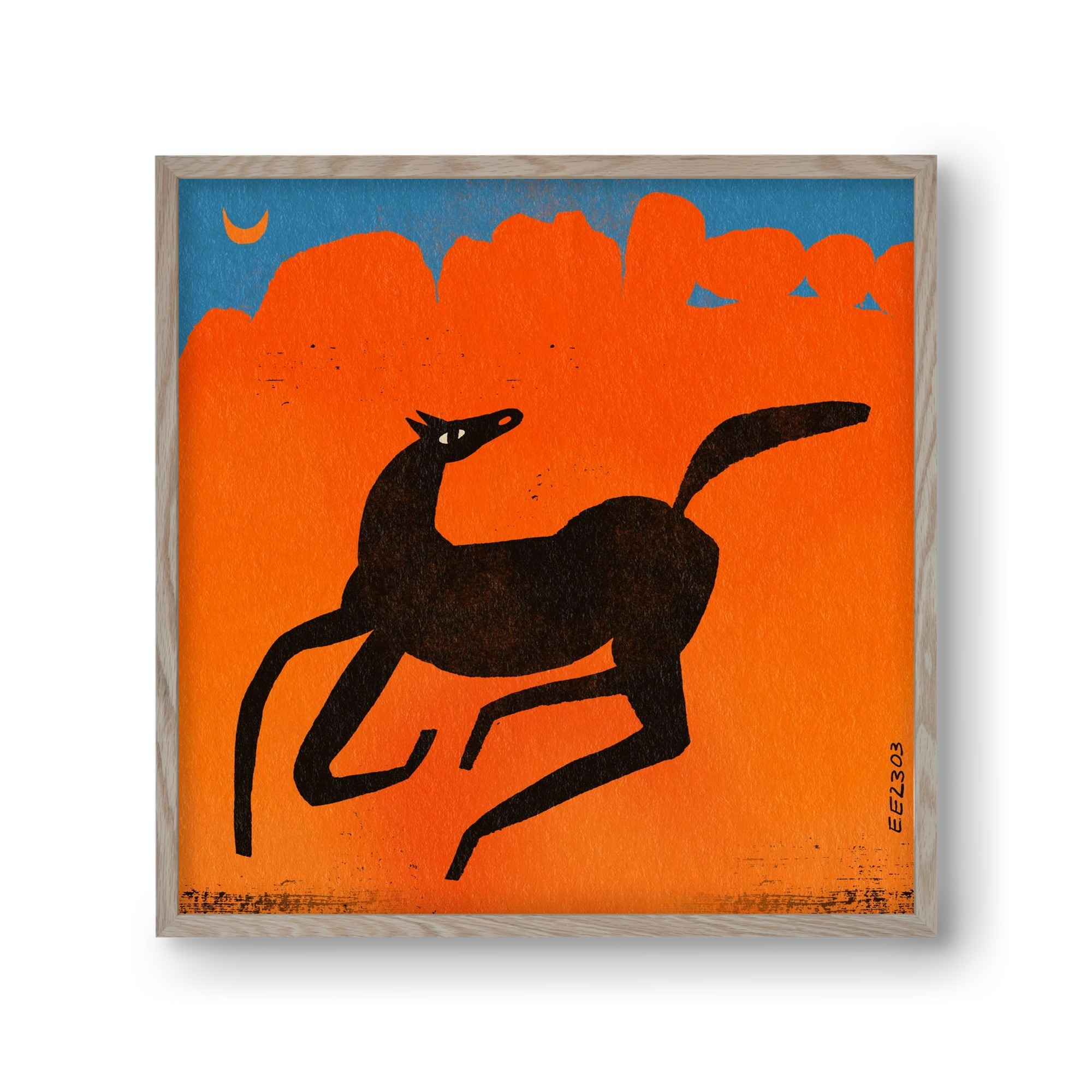 Black horse under the moon , 30x30 cm (30x30 cm), Tölgy keret