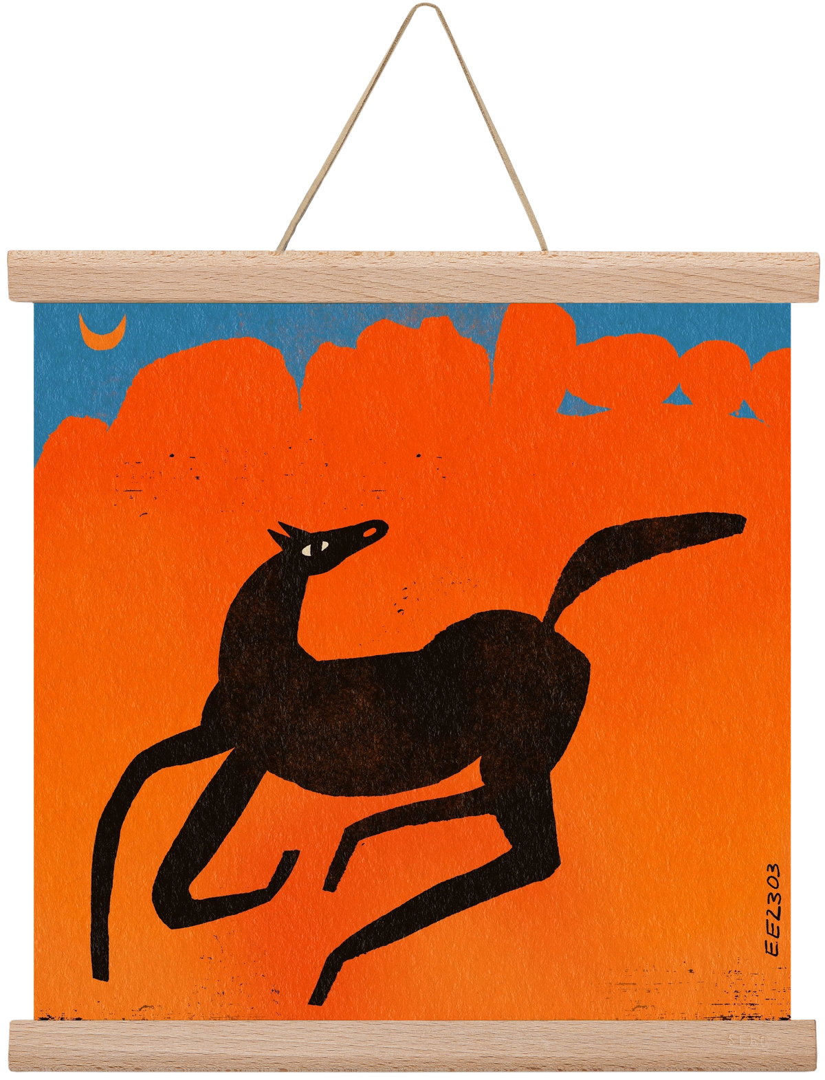 Black horse under the moon , 30x30 cm (30x30 cm), Tölgy akasztó