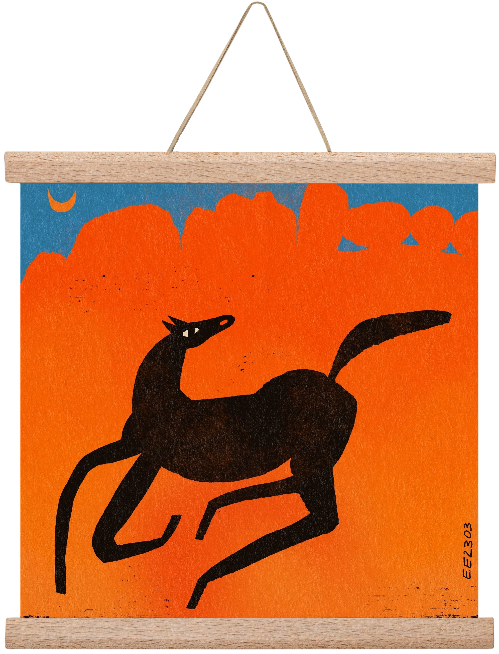 Black horse under the moon , 30x30 cm (30x30 cm), Tölgy akasztó