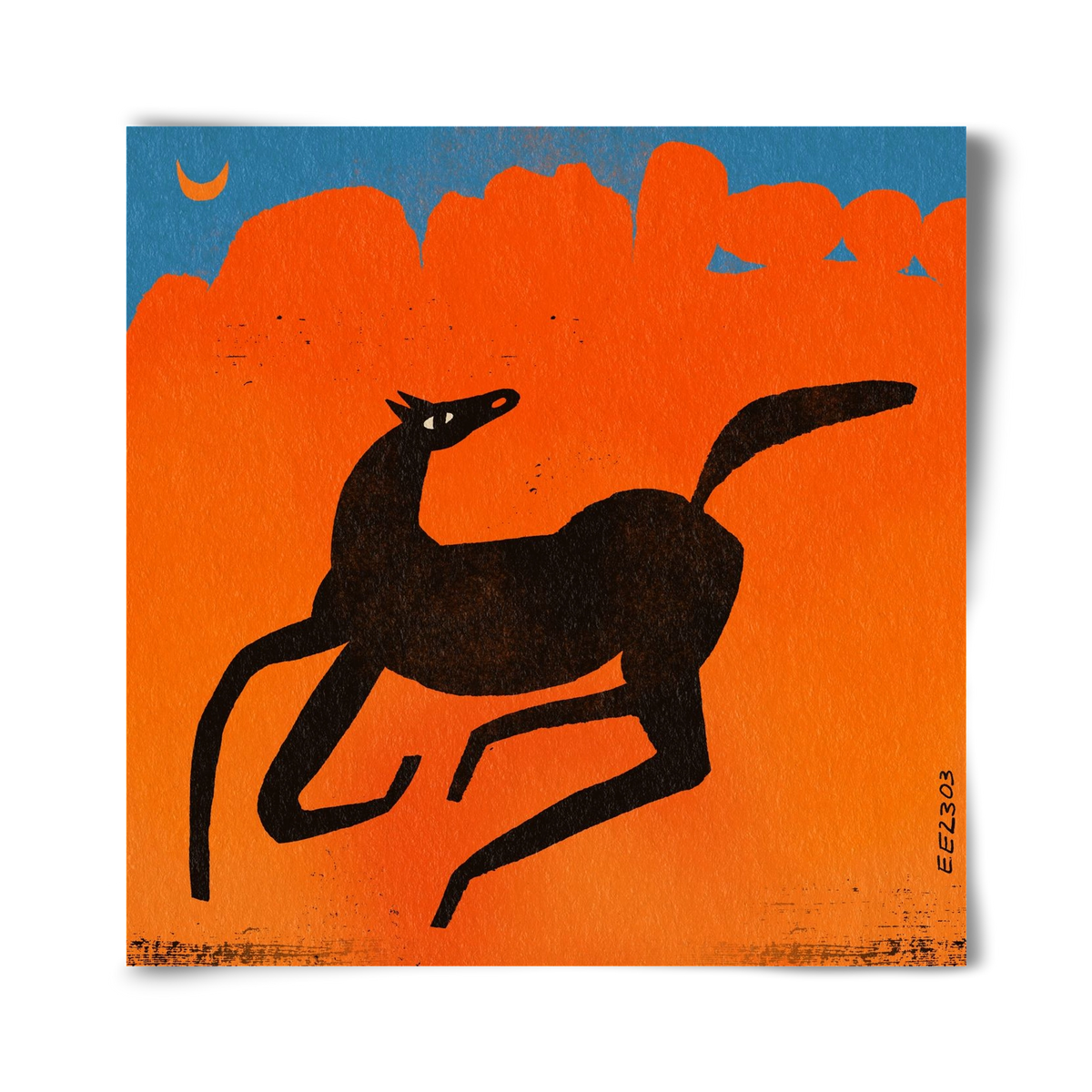 Black horse under the moon , 40x40 cm, Keret nélkül