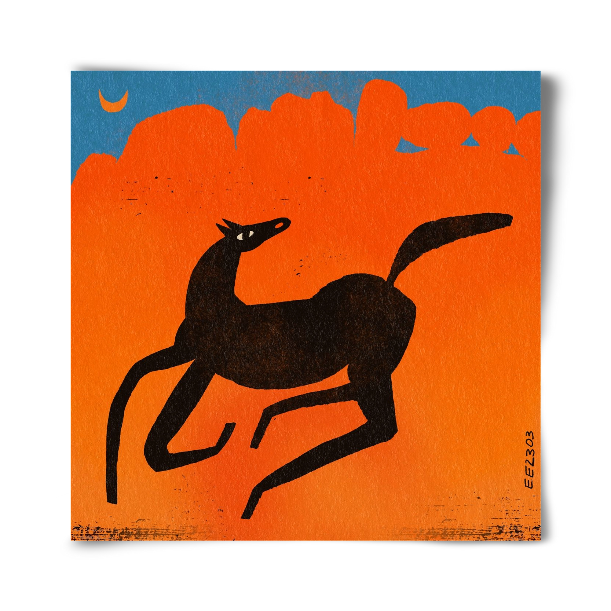 Black horse under the moon , 40x40 cm, Keret nélkül
