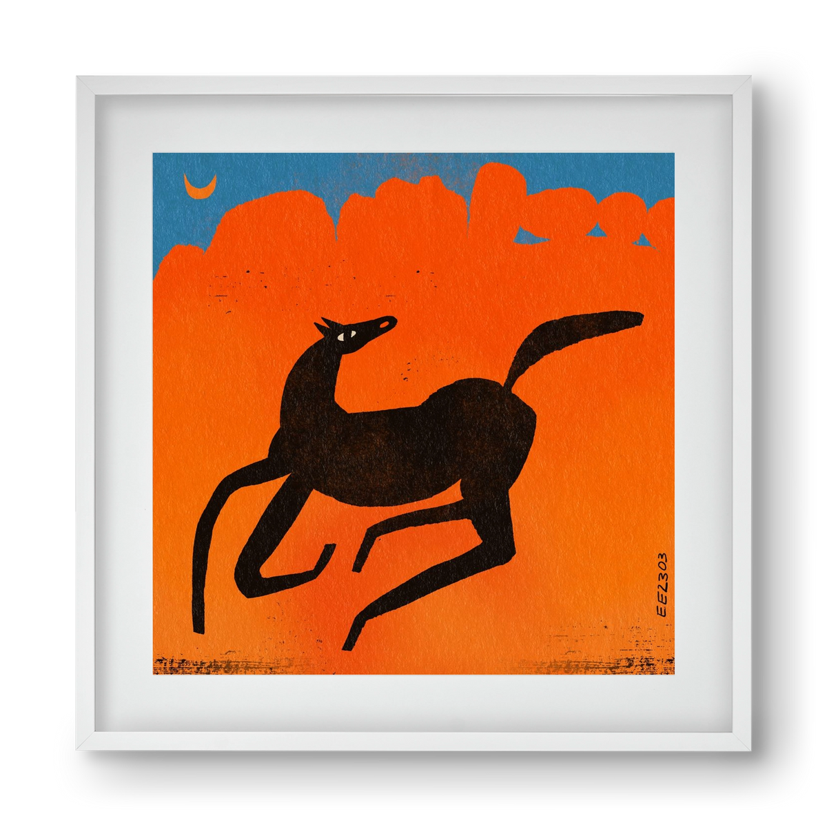 Black horse under the moon , 40x40 cm (30x30 cm), Fehér keret, paszpartuval