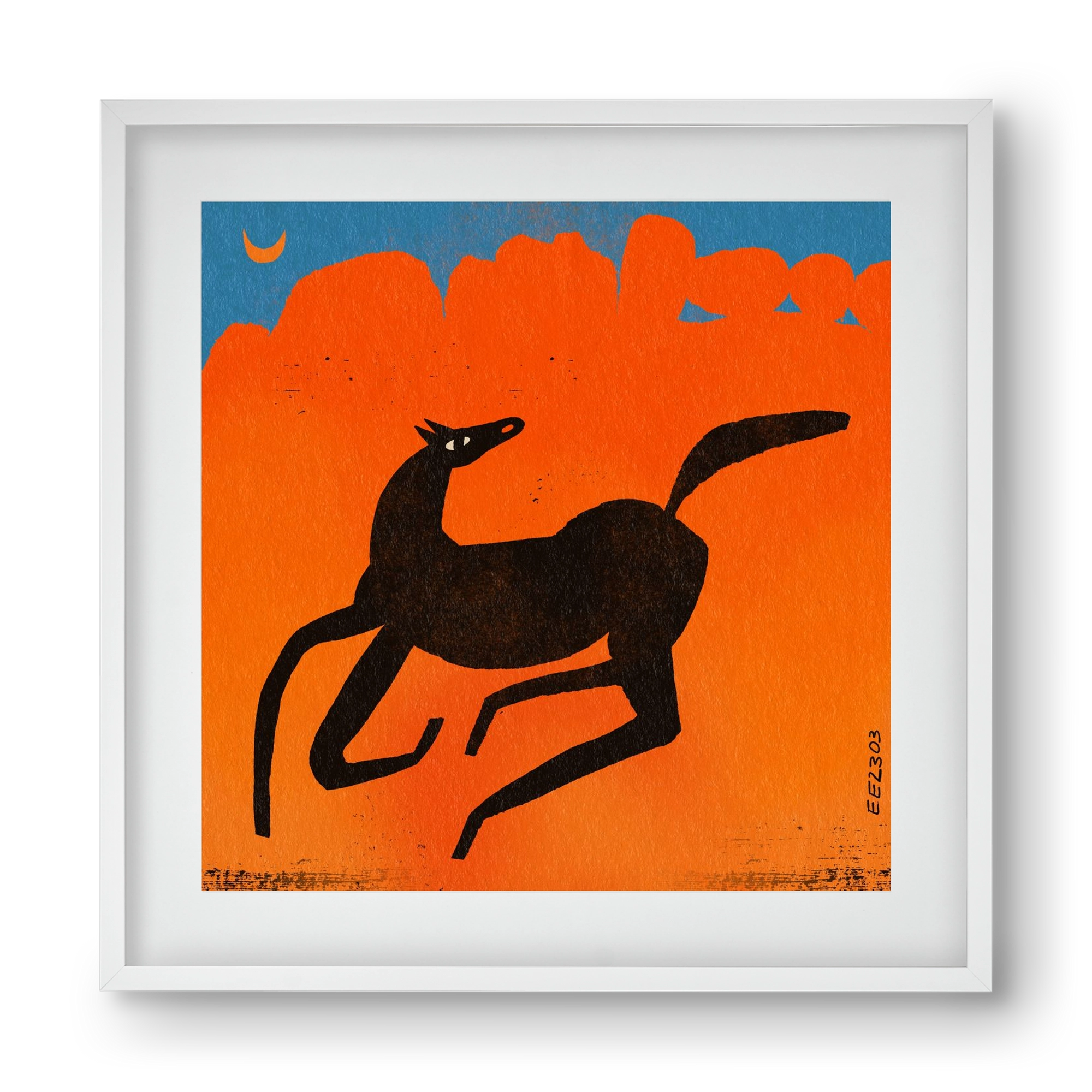 Black horse under the moon , 40x40 cm (30x30 cm), Fehér keret, paszpartuval